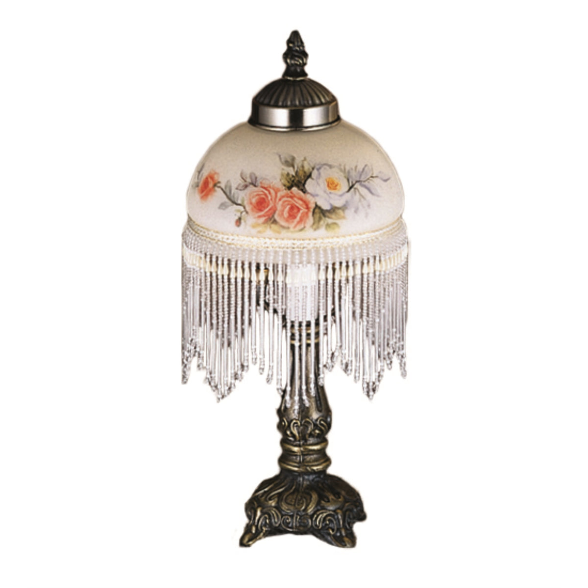 8'H Roussillon Rose Bouquet Fringed Mini Lamp