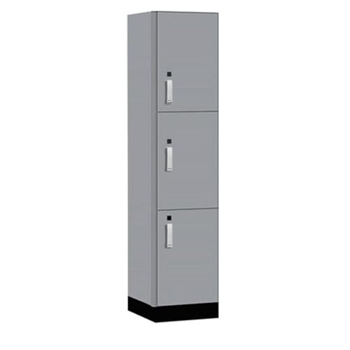 Salsbury 18 Wide Premier Wood Locker-Triple Tier-1 Wide-6 Feet High-18” Deep-Winter Fog-Silver Electronic Locks