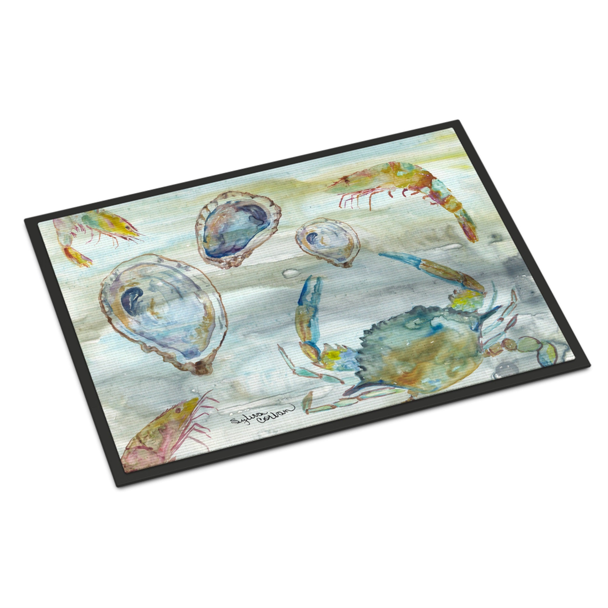 Crab, Shrimp And Oyster Watercolor Indoor Or Outdoor Mat 18X27