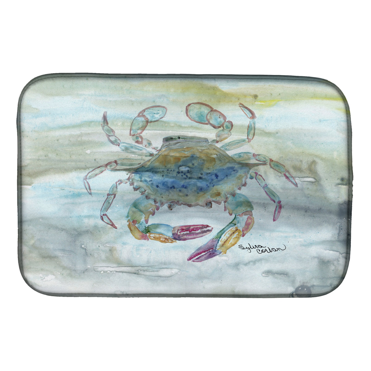 Female Blue Crab Watercolor Dish Drying Mat