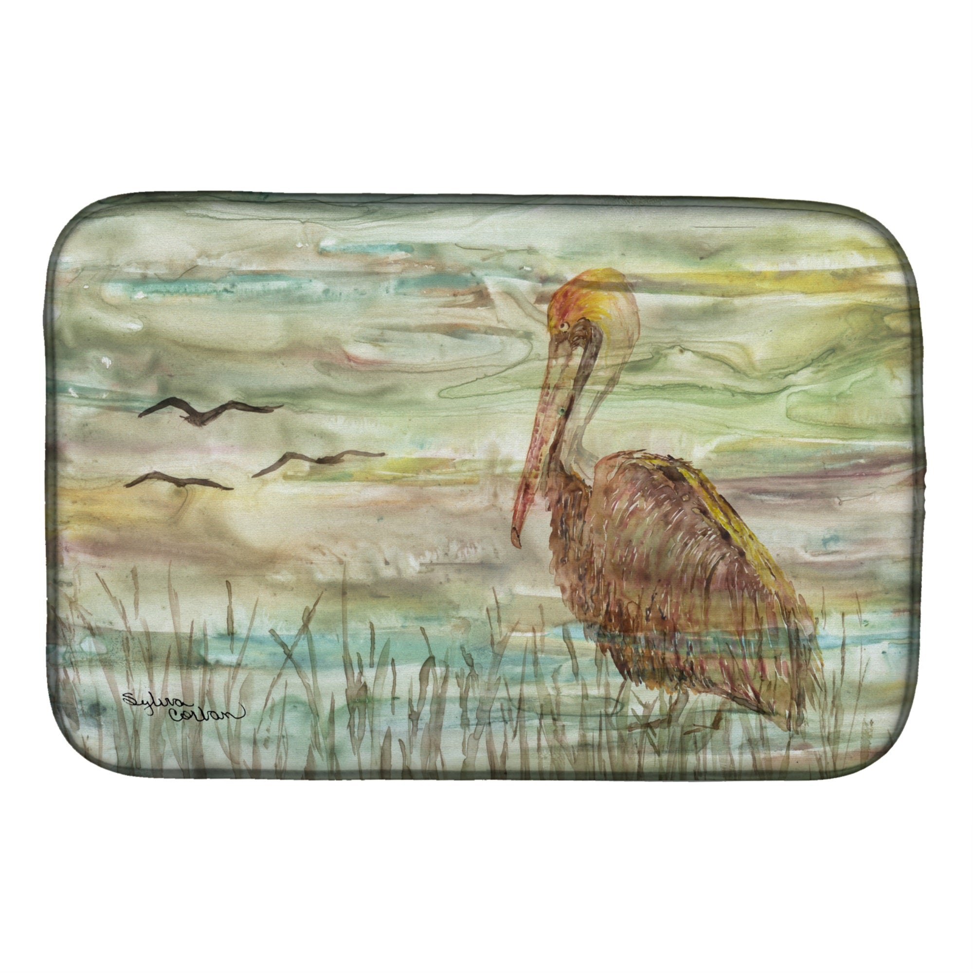 Brown Pelican Sunset Dish Drying Mat