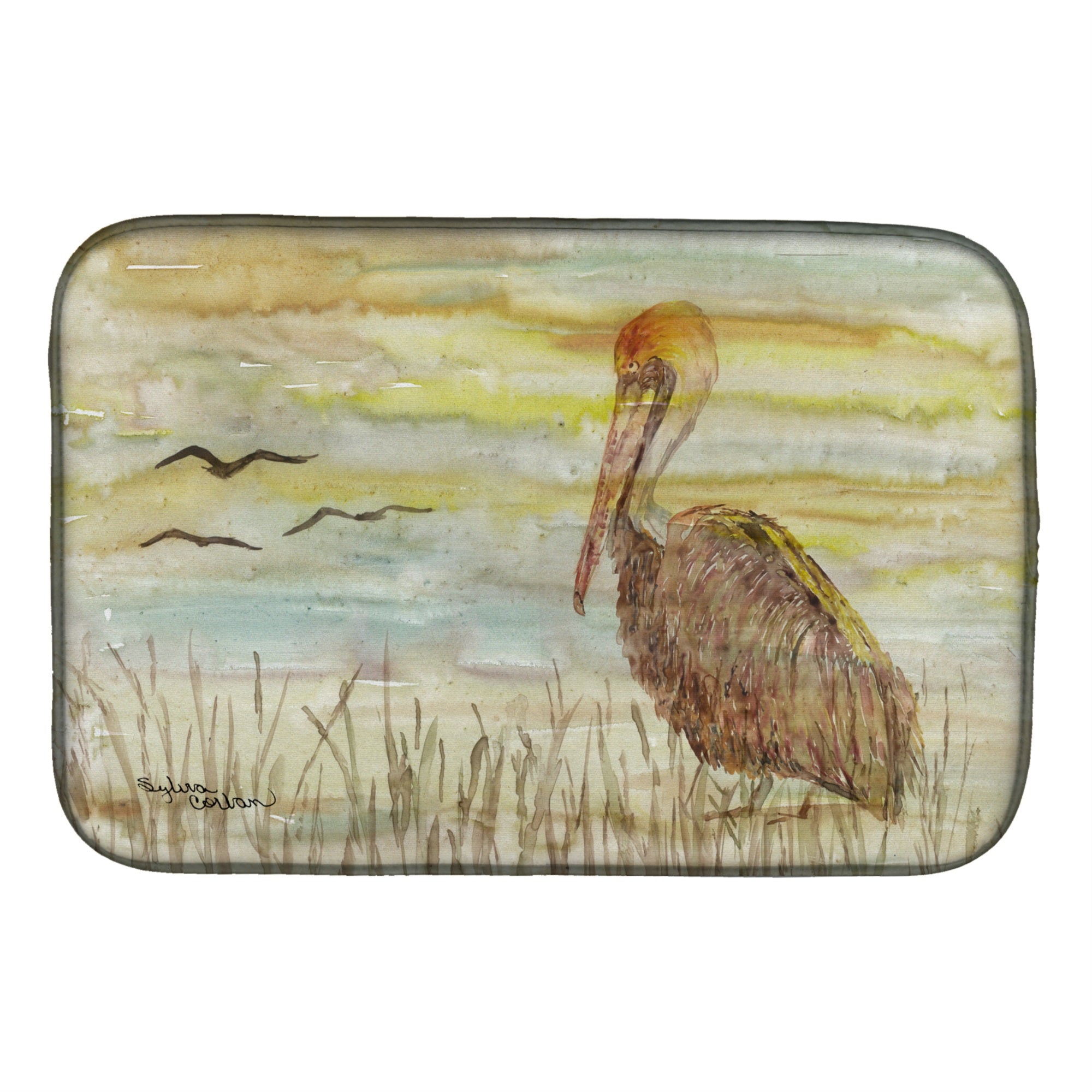 Brown Pelican Yellow Sky Dish Drying Mat