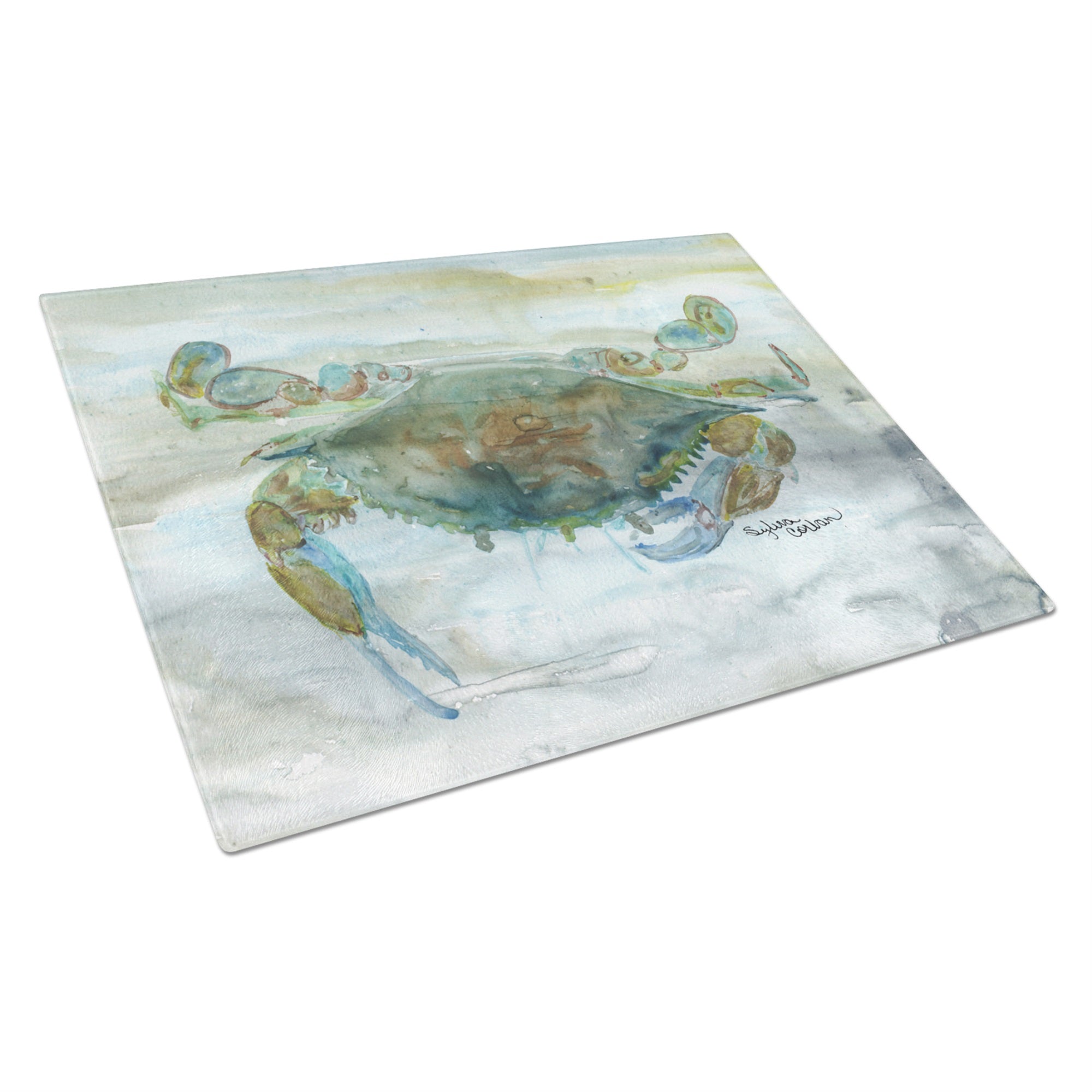 Crab A Leg Up Watercolor Glass Cutting Board Large