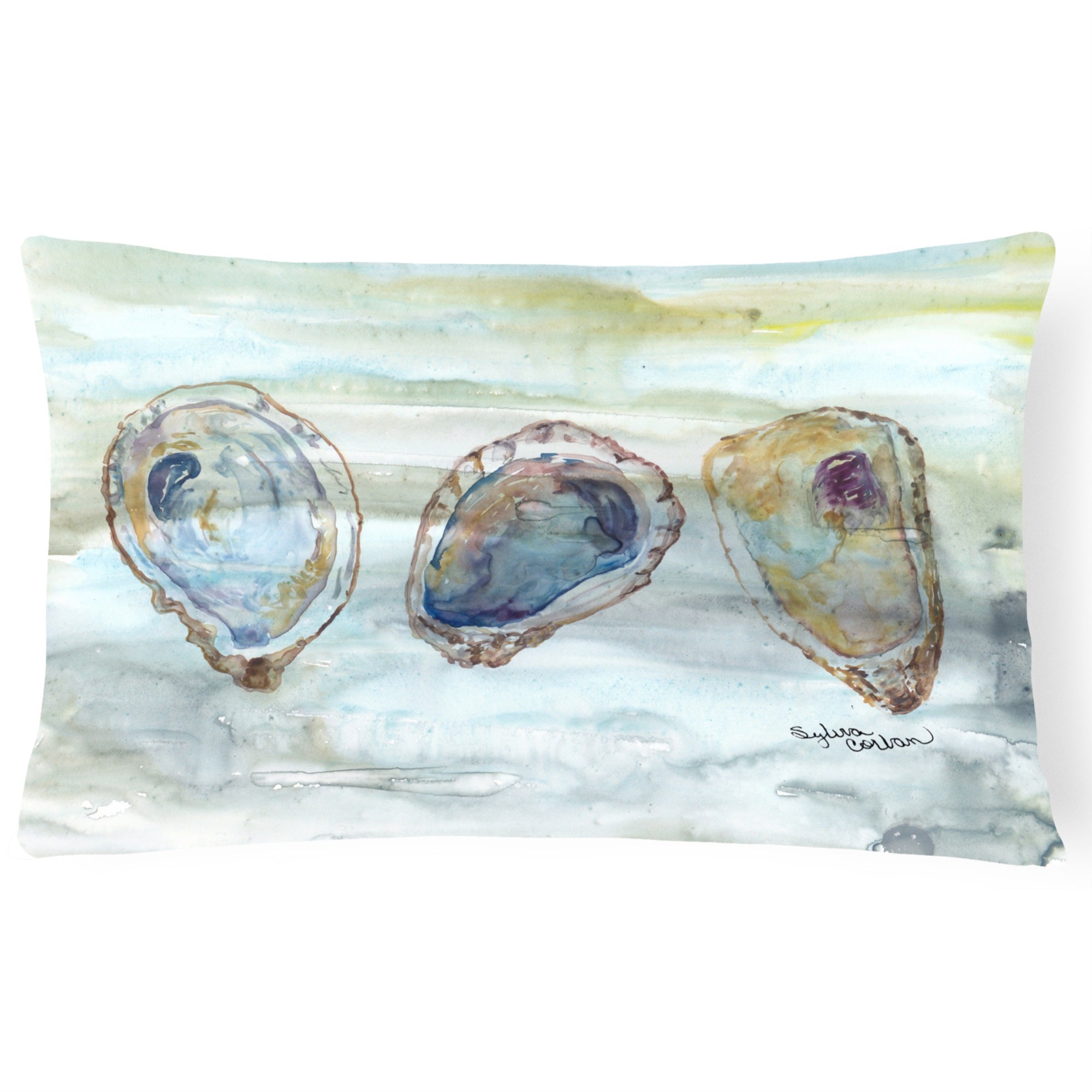 Oysters Watercolor Canvas Fabric Decorative Pillow
