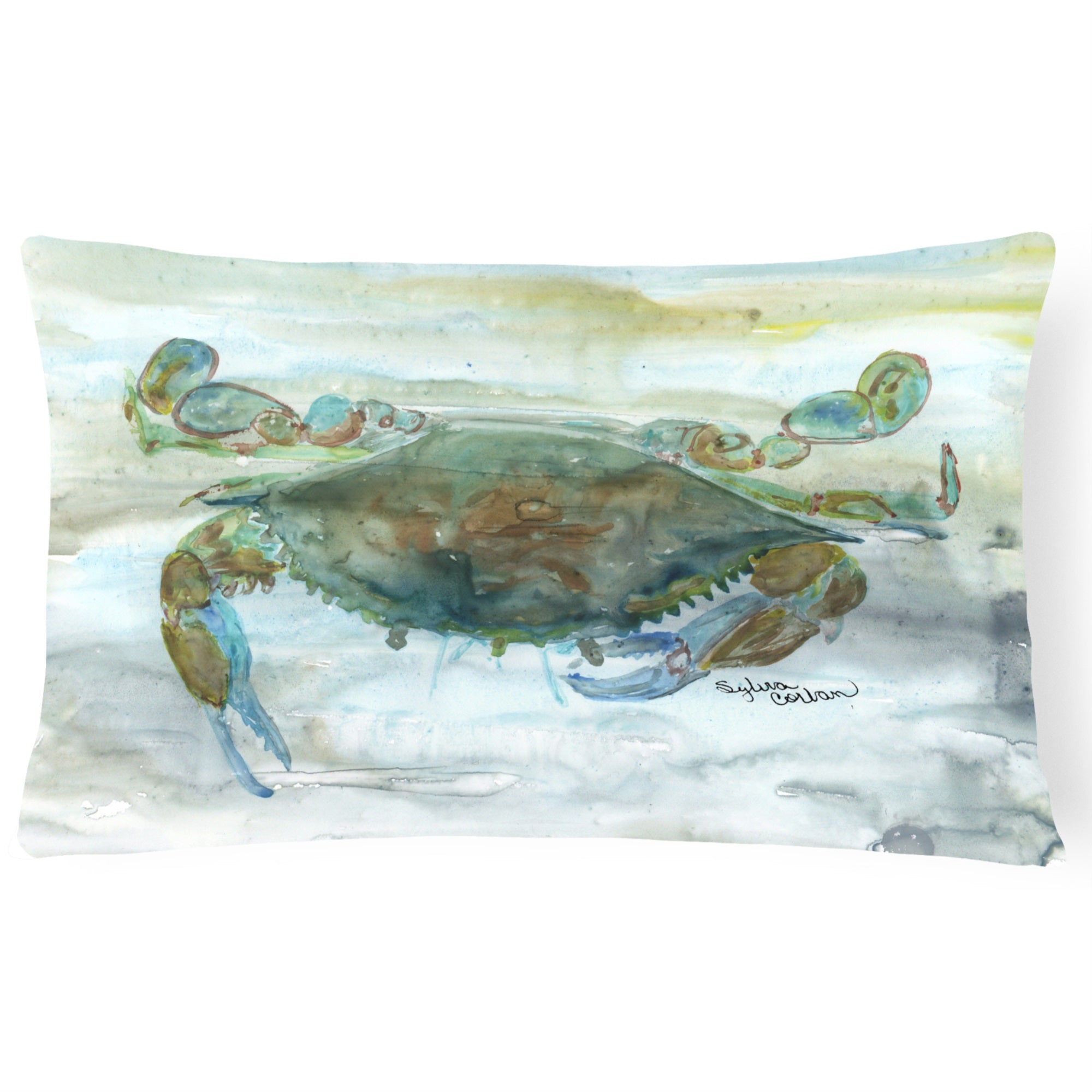 Crab A Leg Up Watercolor Canvas Fabric Decorative Pillow