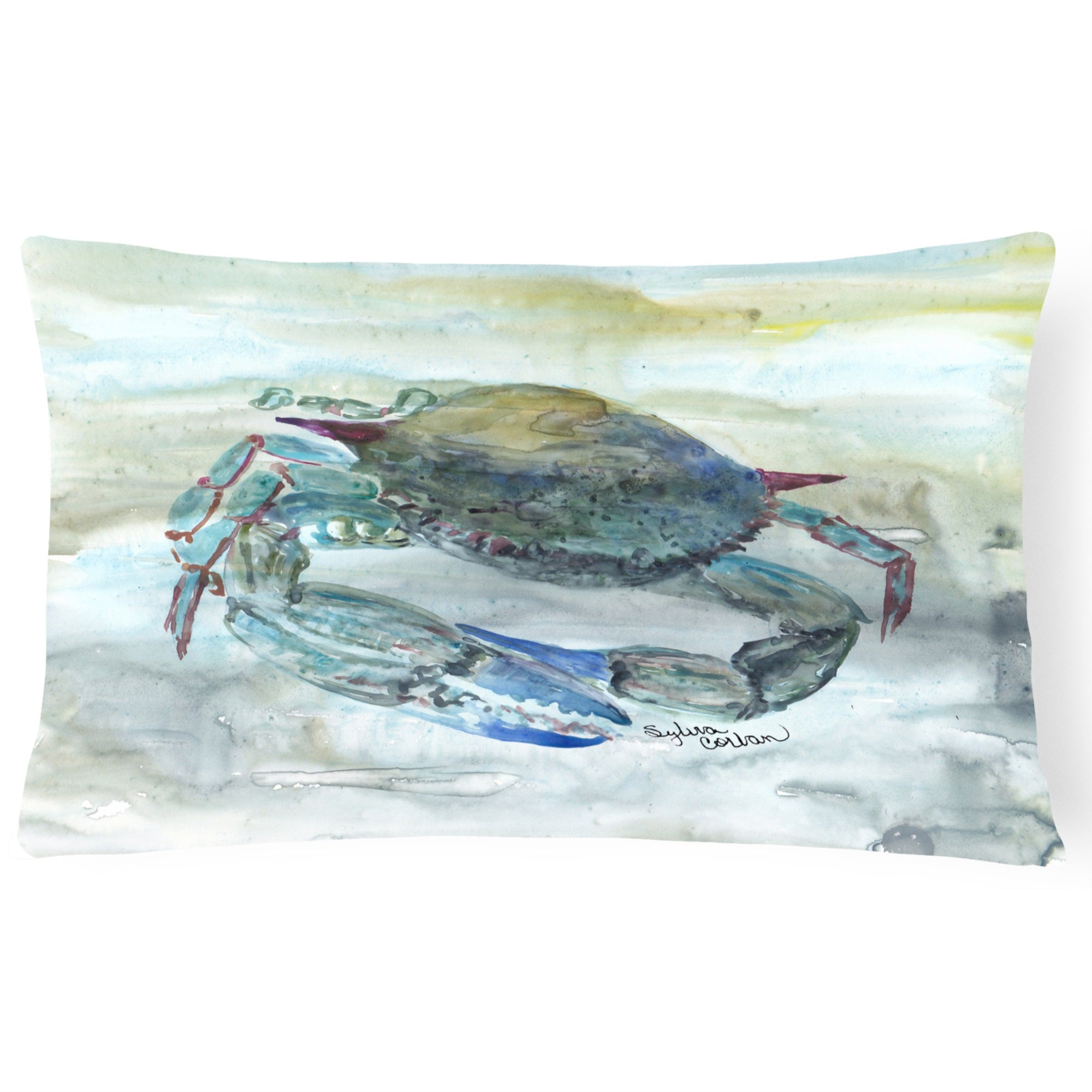 Blue Crab Watercolor Canvas Fabric Decorative Pillow