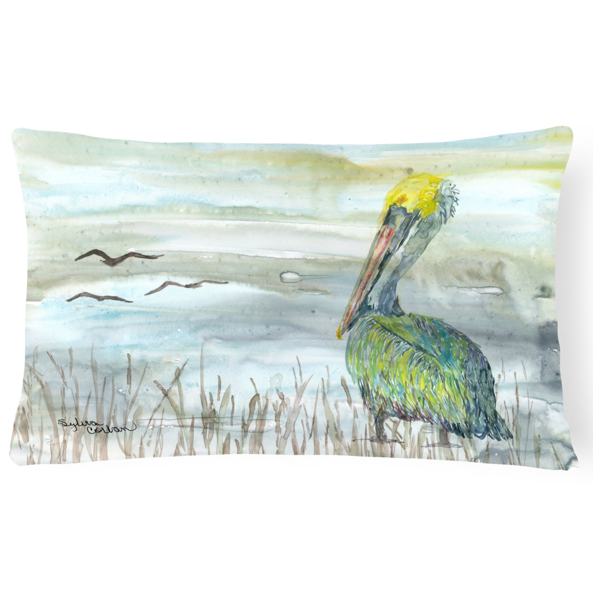 Pelican Watercolor Canvas Fabric Decorative Pillow
