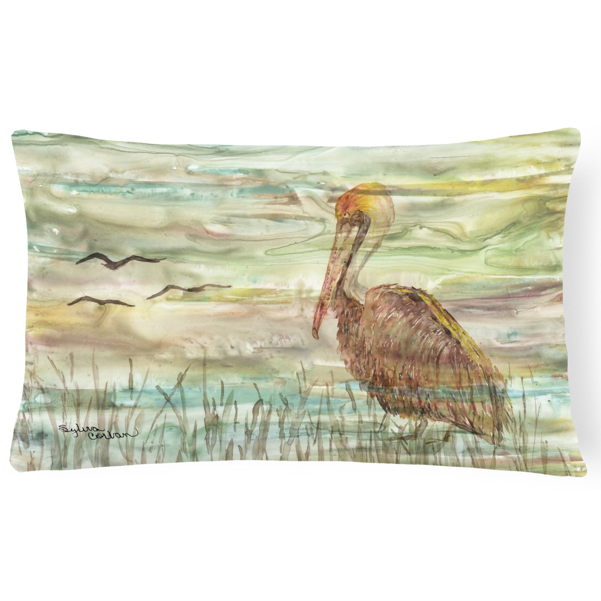 Brown Pelican Sunset Canvas Fabric Decorative Pillow