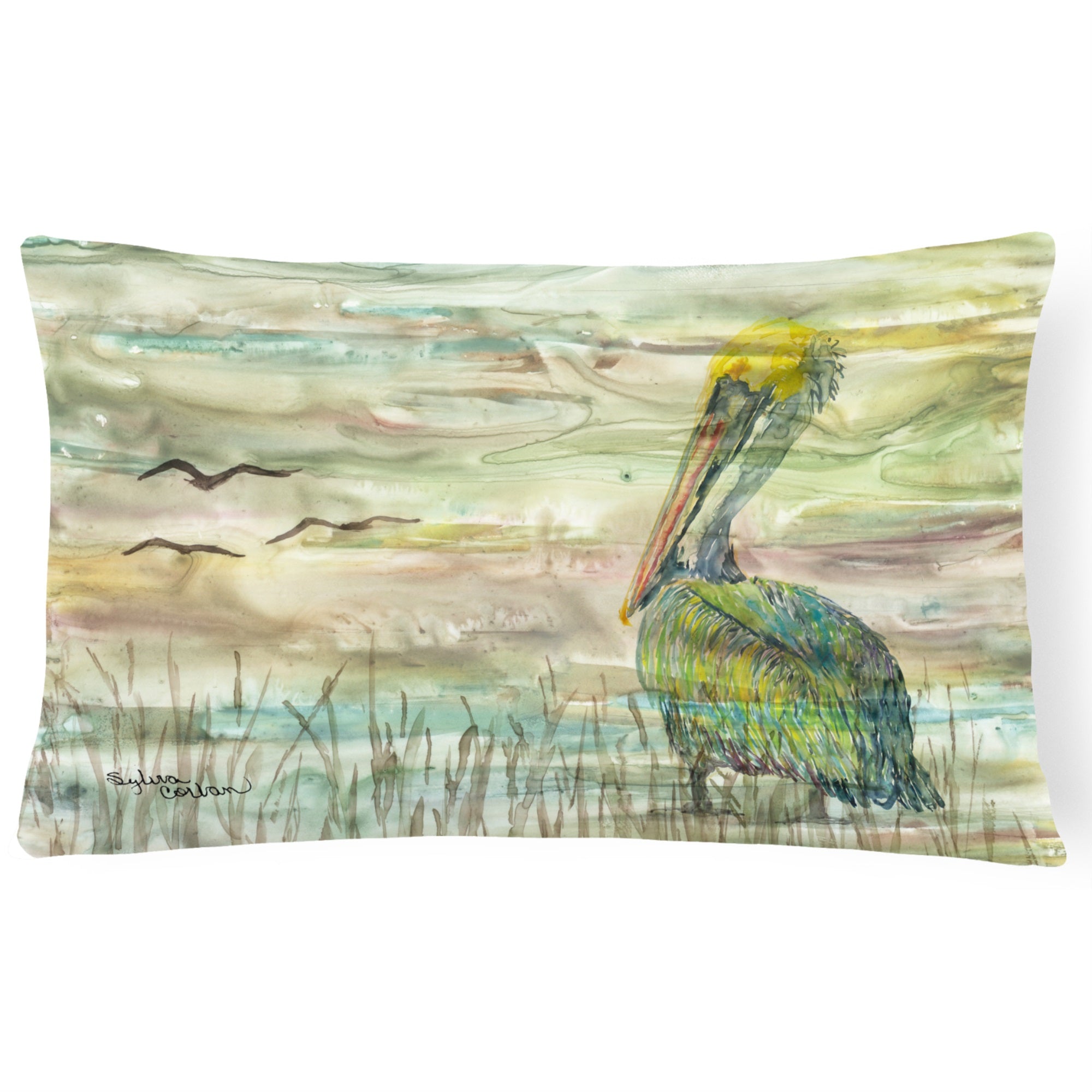 Pelican Sunset Canvas Fabric Decorative Pillow