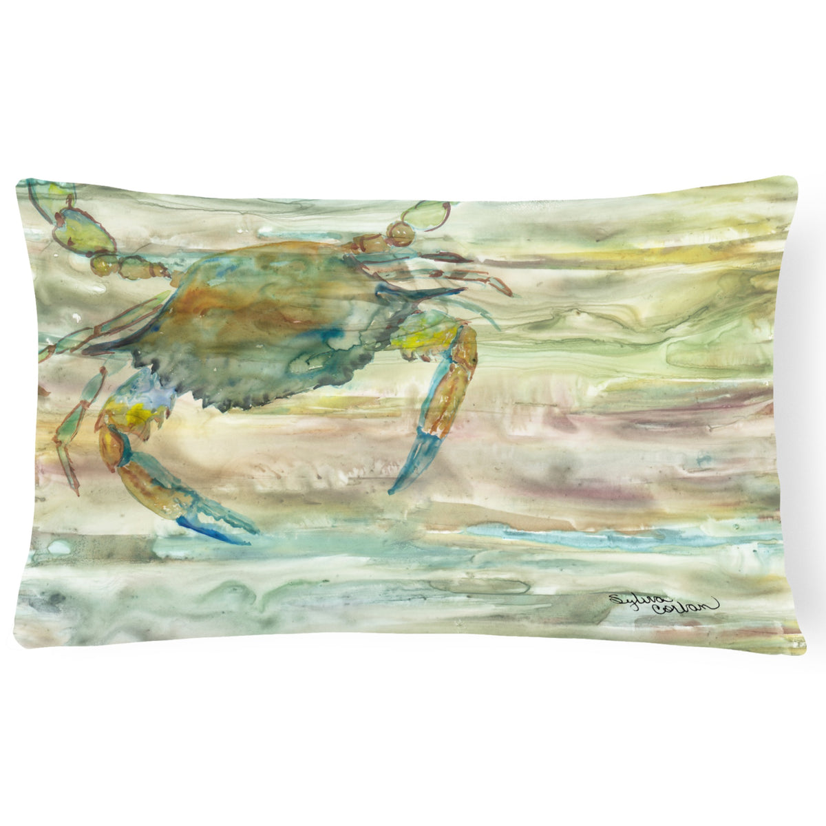 Blue Crab Sunset Canvas Fabric Decorative Pillow