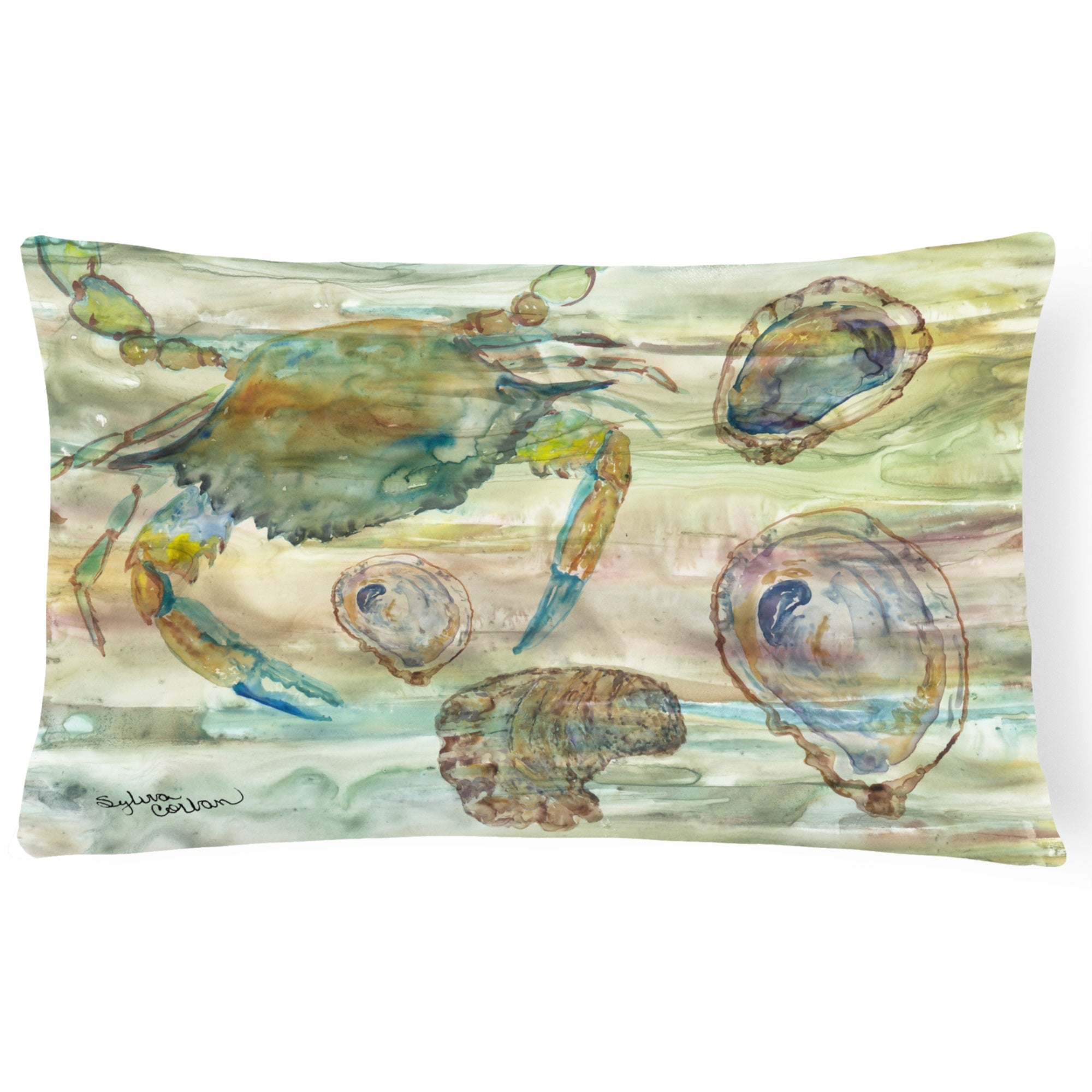 Crab, Shrimp And Oyster Sunset Canvas Fabric Decorative Pillow