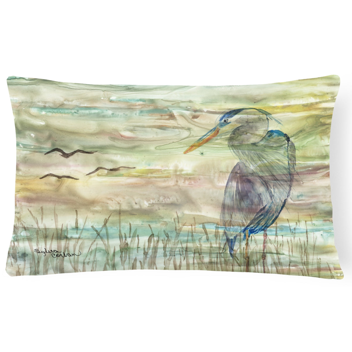 Blue Heron Sunset Canvas Fabric Decorative Pillow