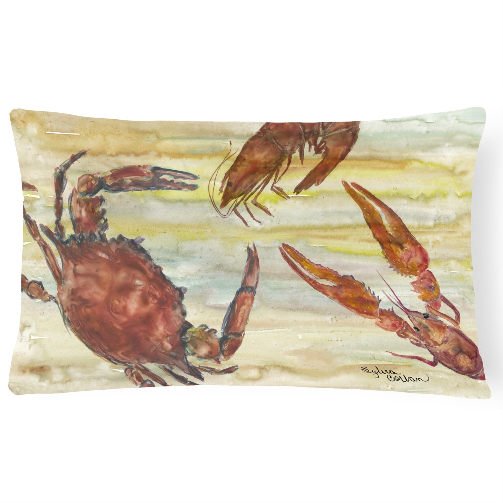 Crab, Shrimp, Oyster Yellow Sky Canvas Fabric Decorative Pillow