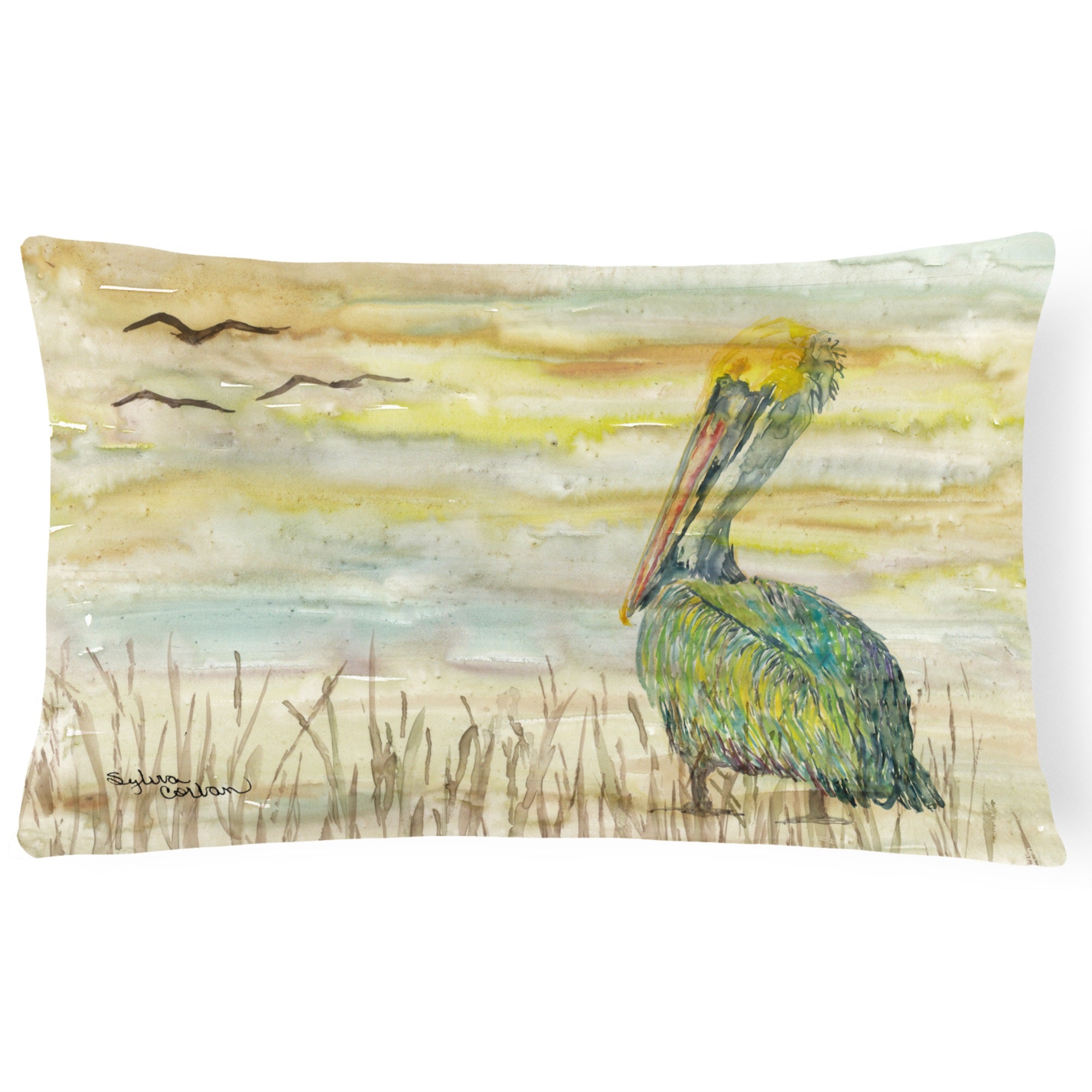 Pelican Yellow Sky Canvas Fabric Decorative Pillow