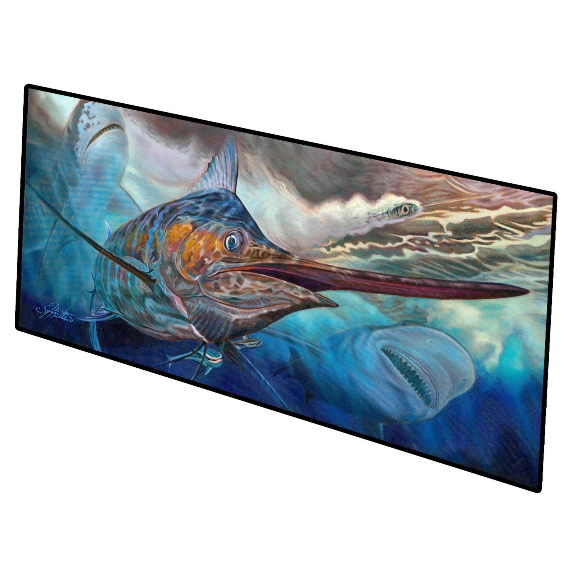 Running The Guantlet Blue Marlin Indoor Or Outdoor Runner Mat 28X58