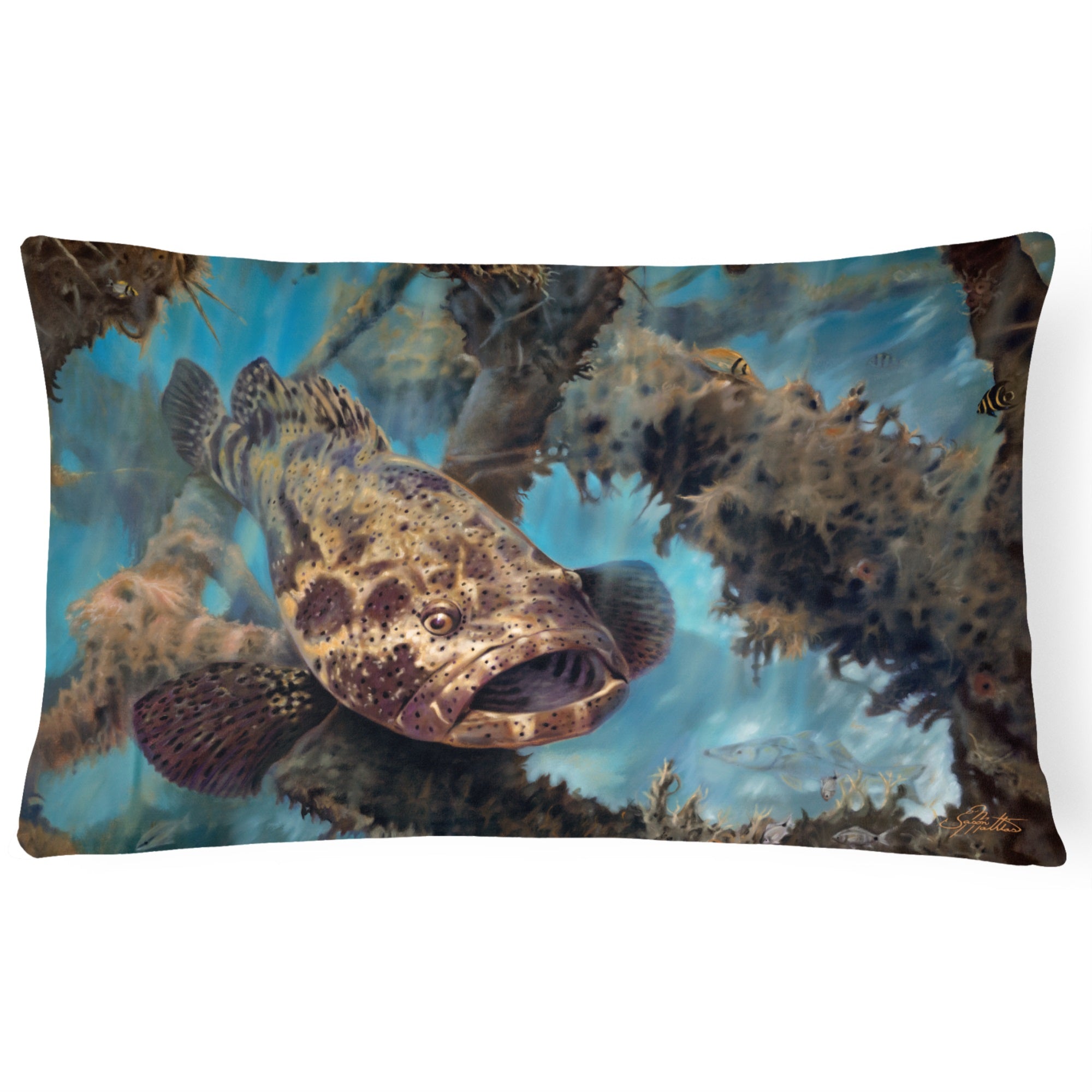 Golden Goliath Grouper Canvas Fabric Decorative Pillow