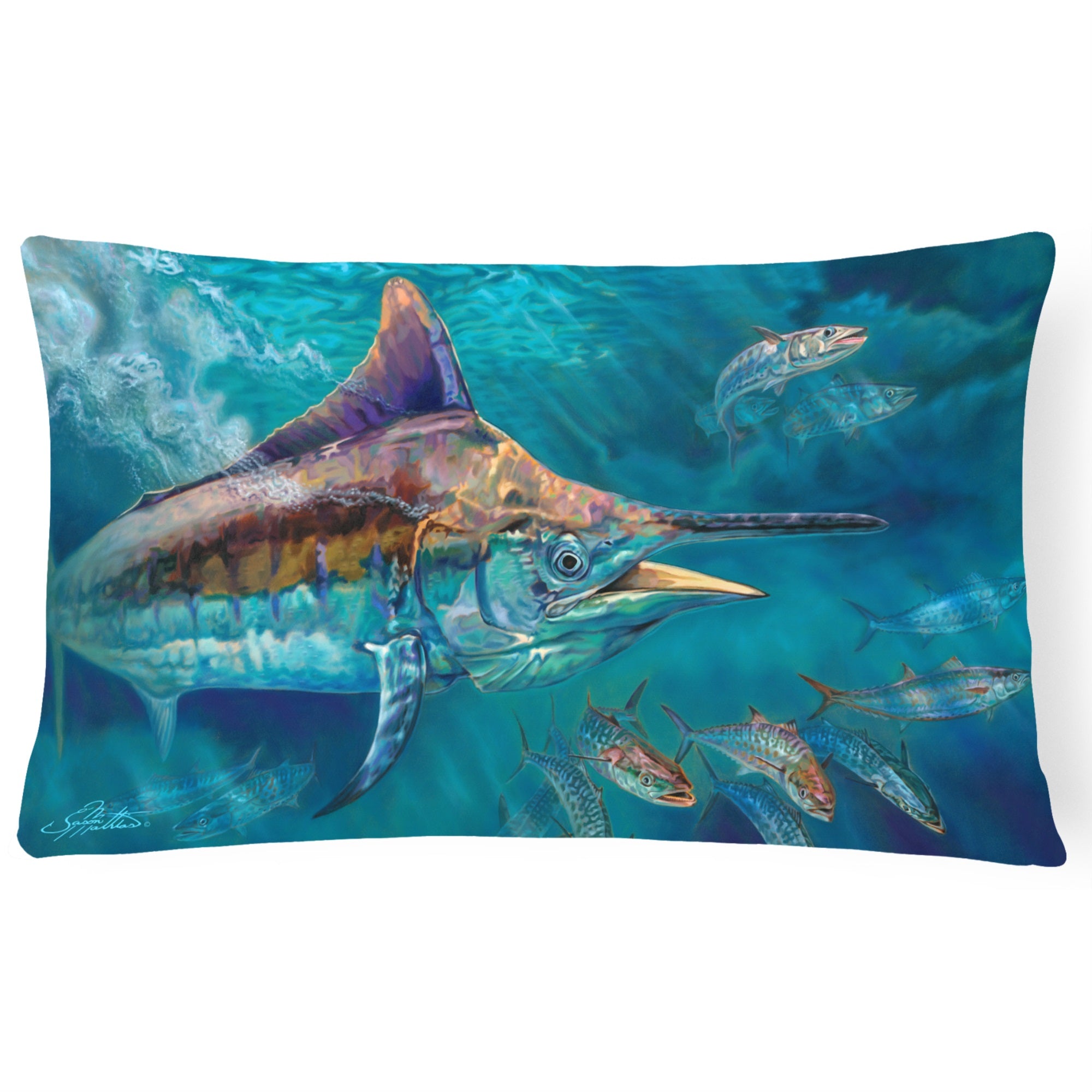Liquid Metal Black Marlin Canvas Fabric Decorative Pillow