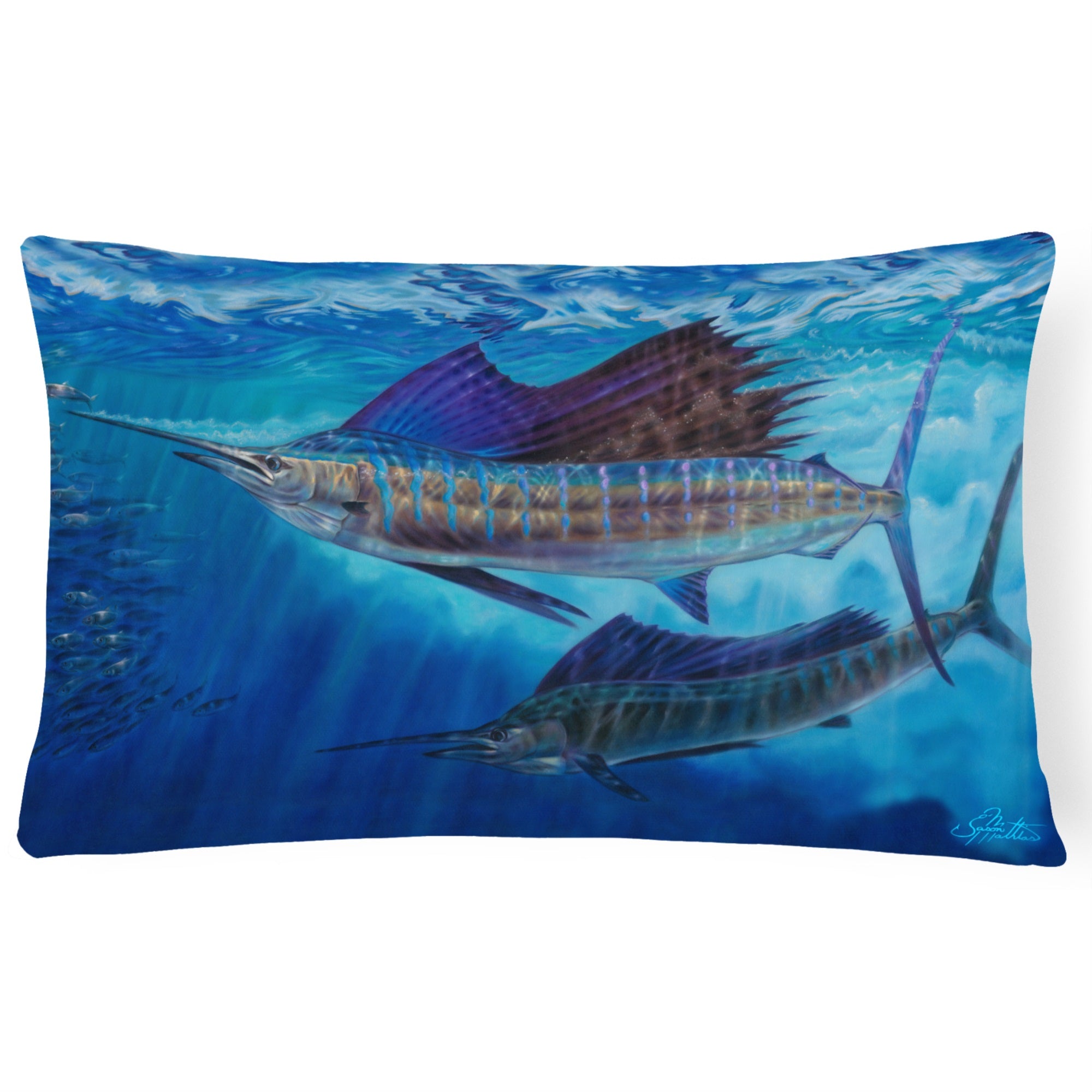 Wide Open Sailfish Canvas Fabric Decorative Pillow