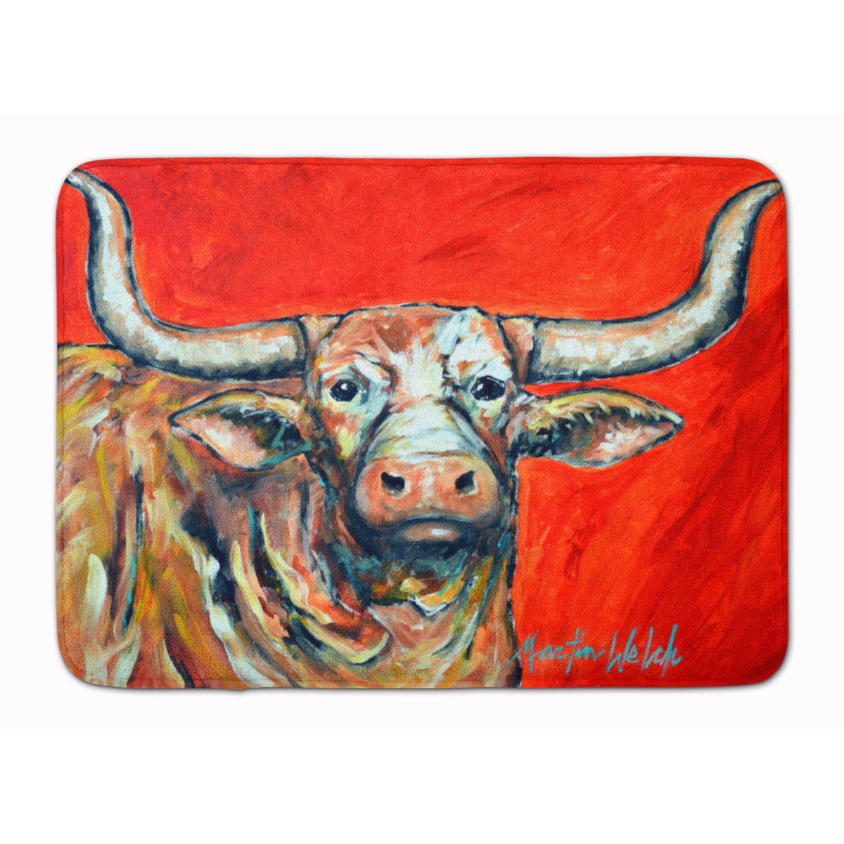 See Red Longhorn Cow Machine Washable Memory Foam Mat