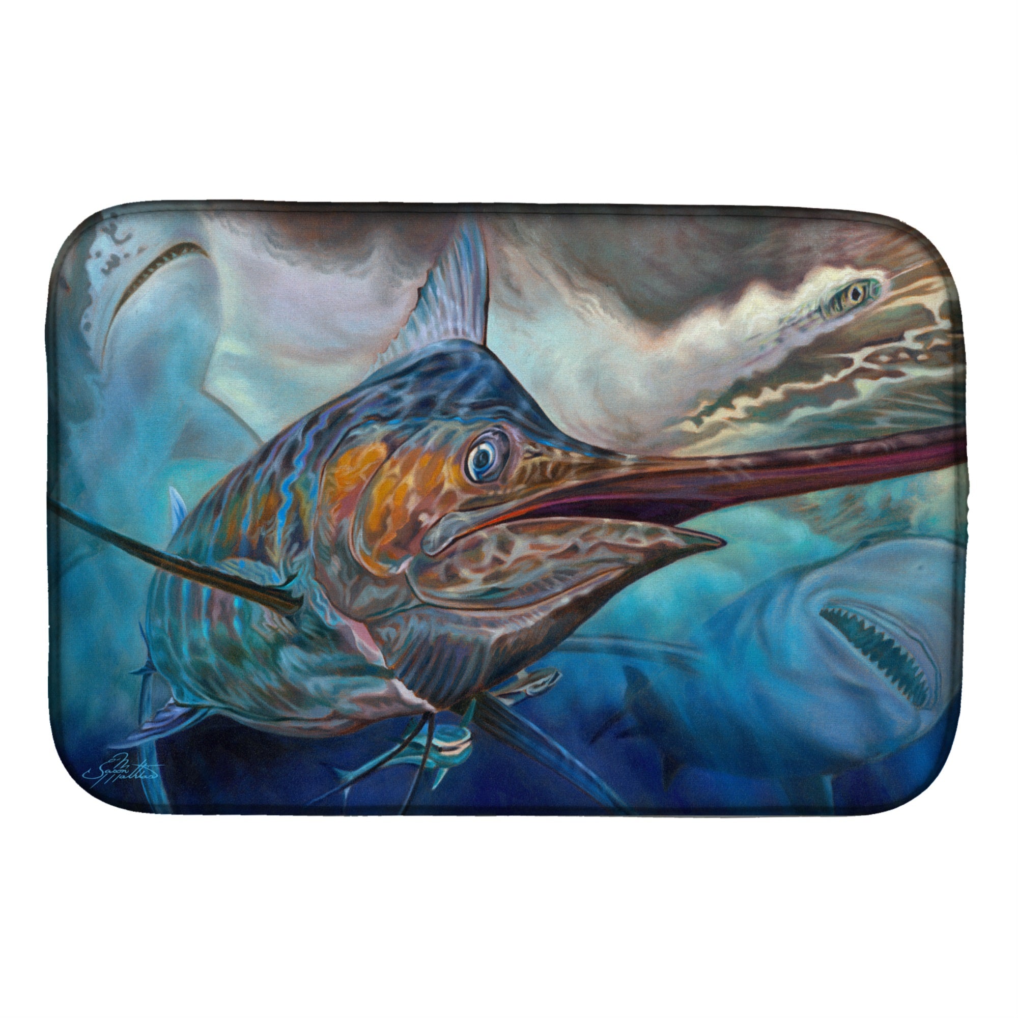 Running The Guantlet Blue Marlin Dish Drying Mat