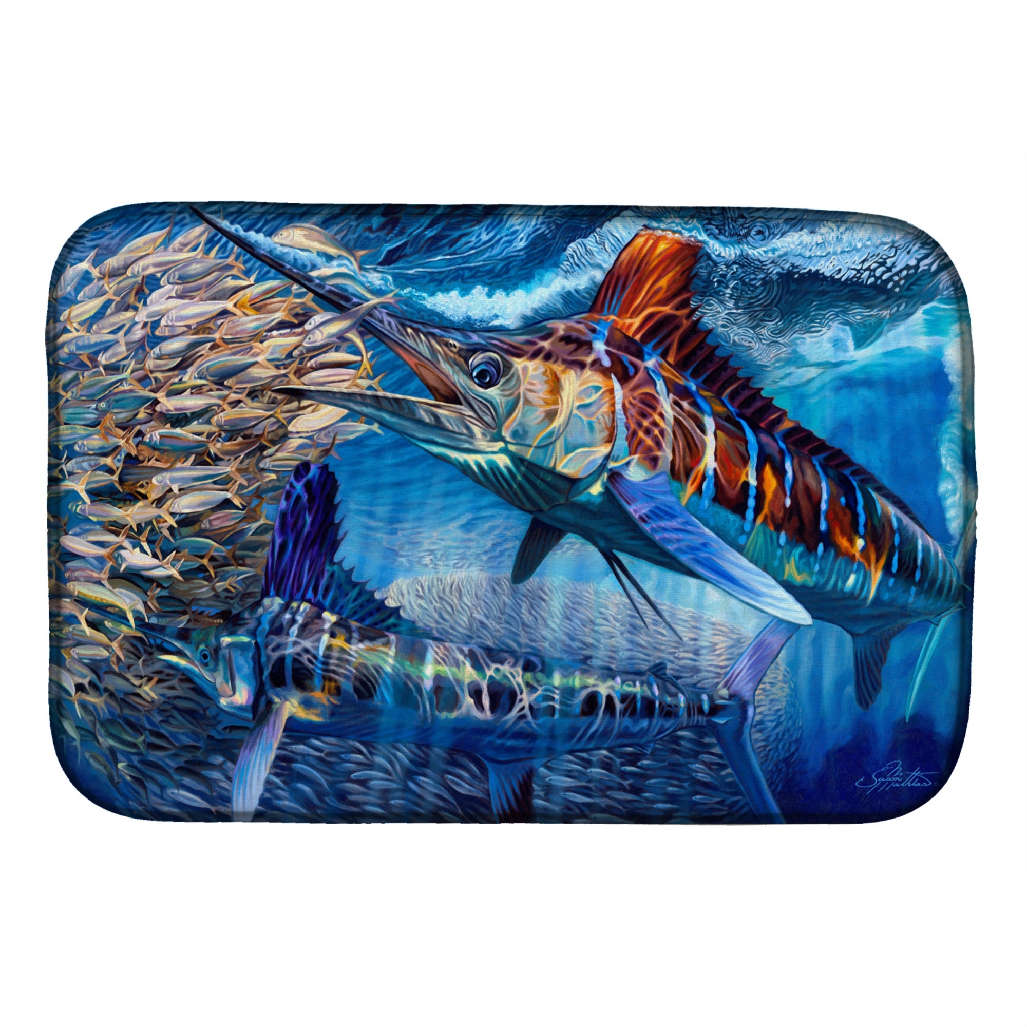 White Night White Marlin Dish Drying Mat