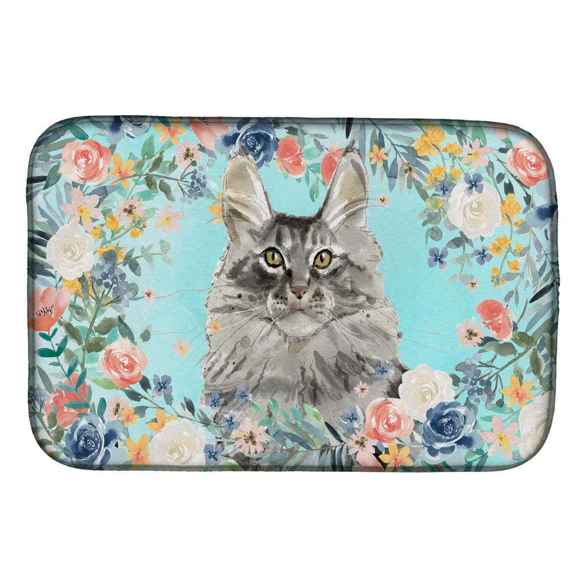 Maine Coon Spring Flowers Dish Drying Mat