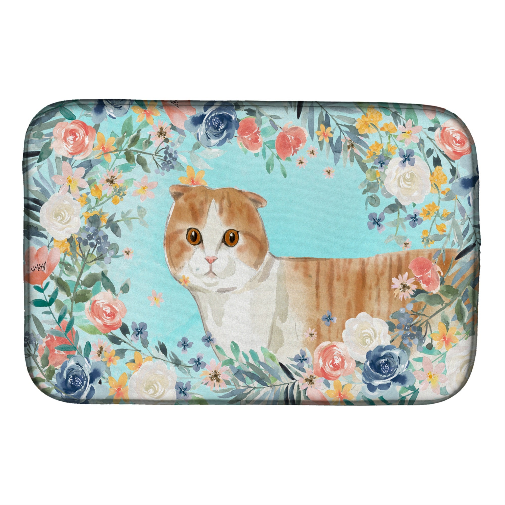 Scottish Fold Spring Flowers Dish Drying Mat