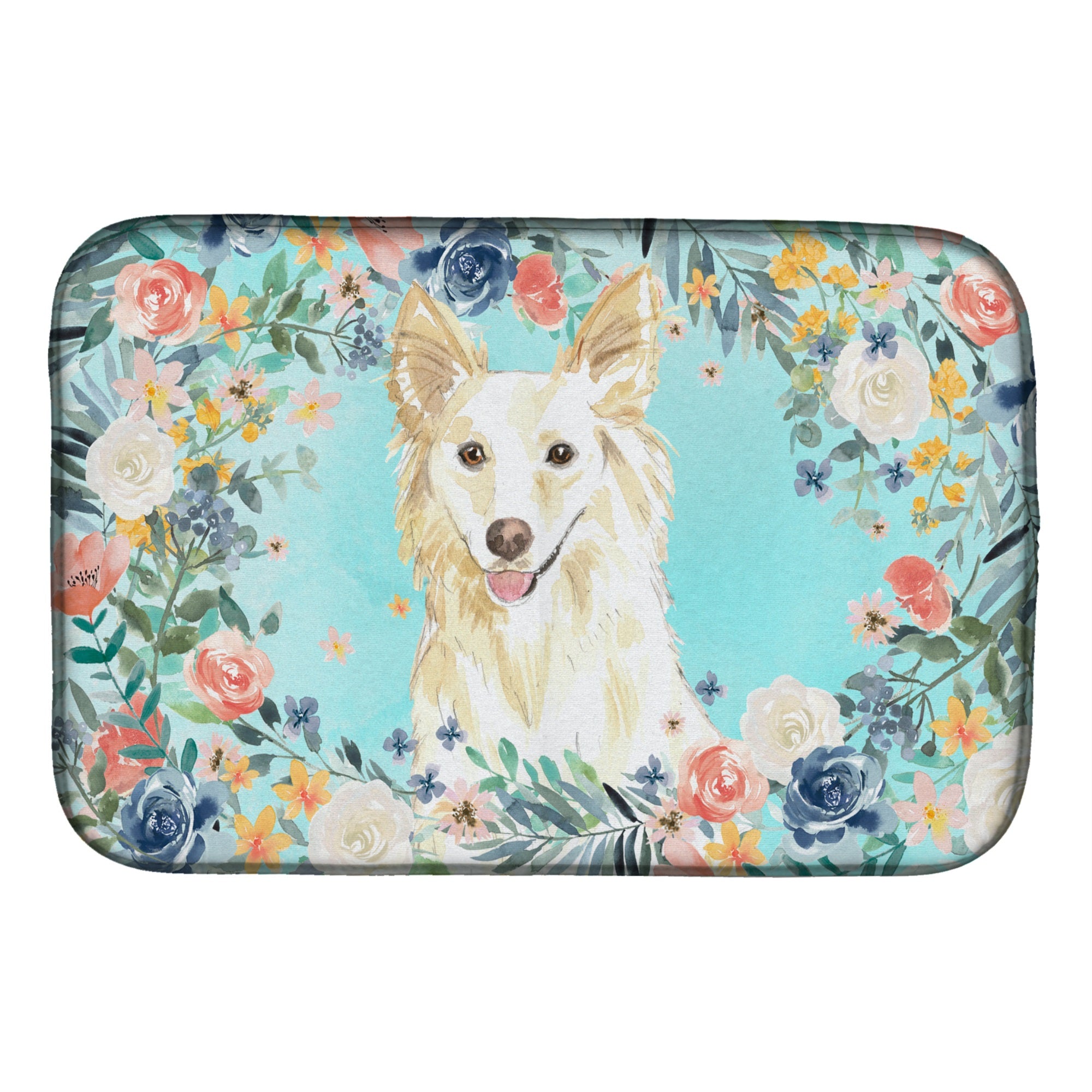 White Collie Dish Drying Mat