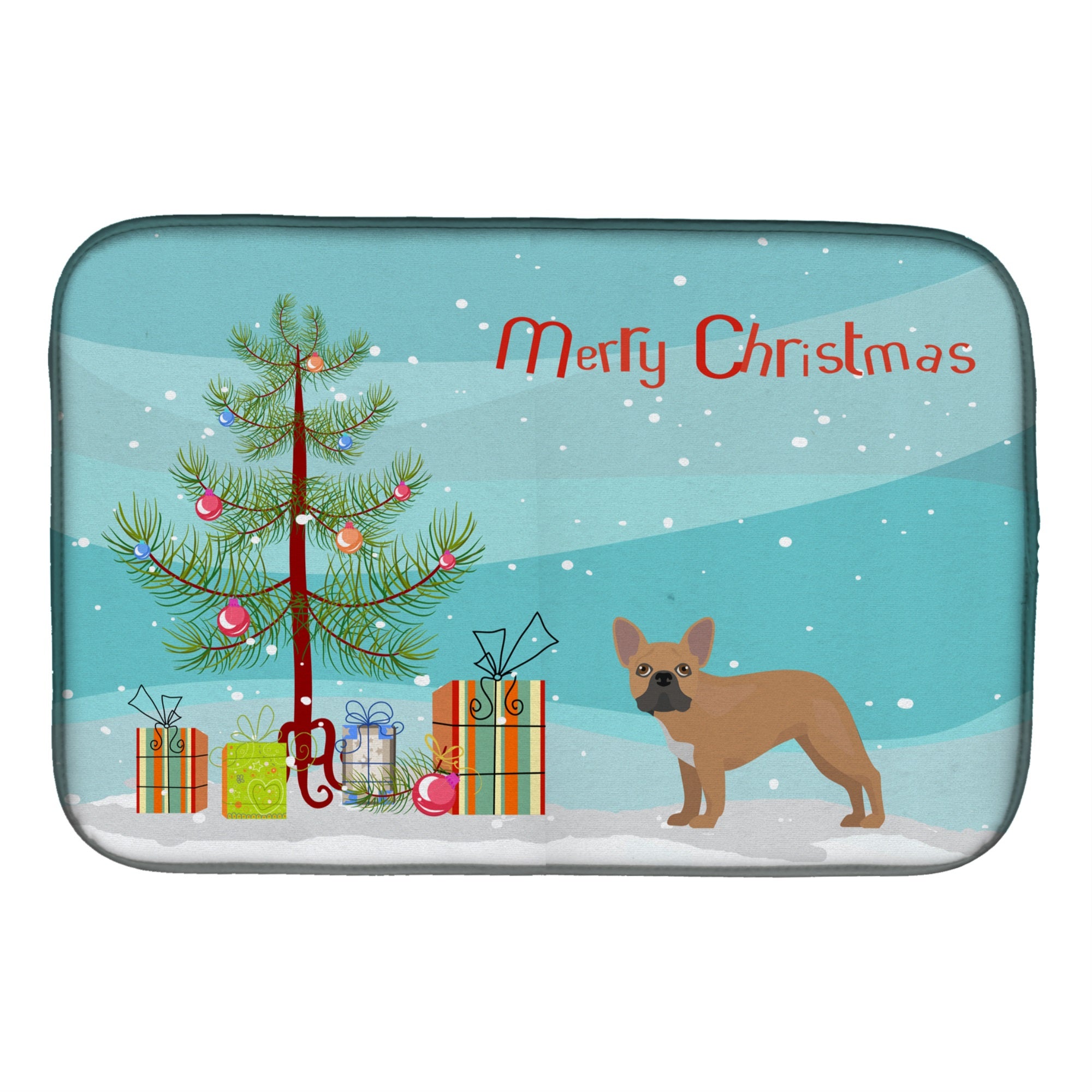 French Bulldog Christmas Tree Dish Drying Mat
