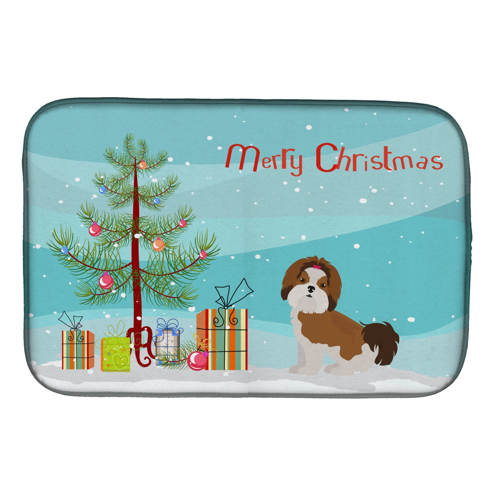 Imperial Shih Tzu Christmas Tree Dish Drying Mat