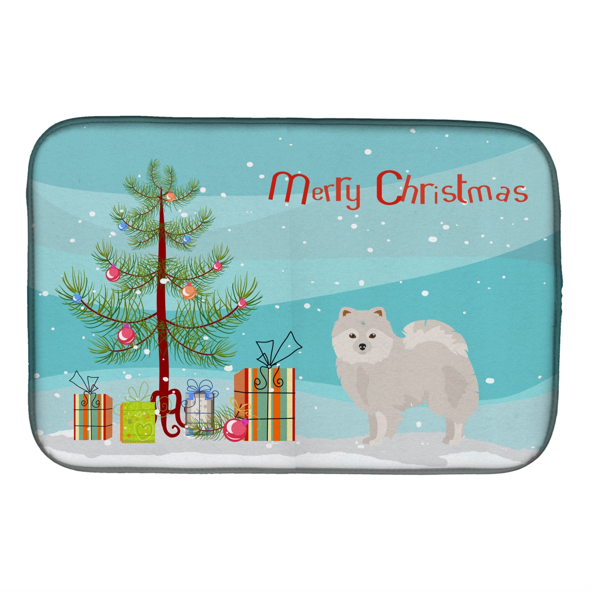 Japanese Spitz Christmas Tree Dish Drying Mat