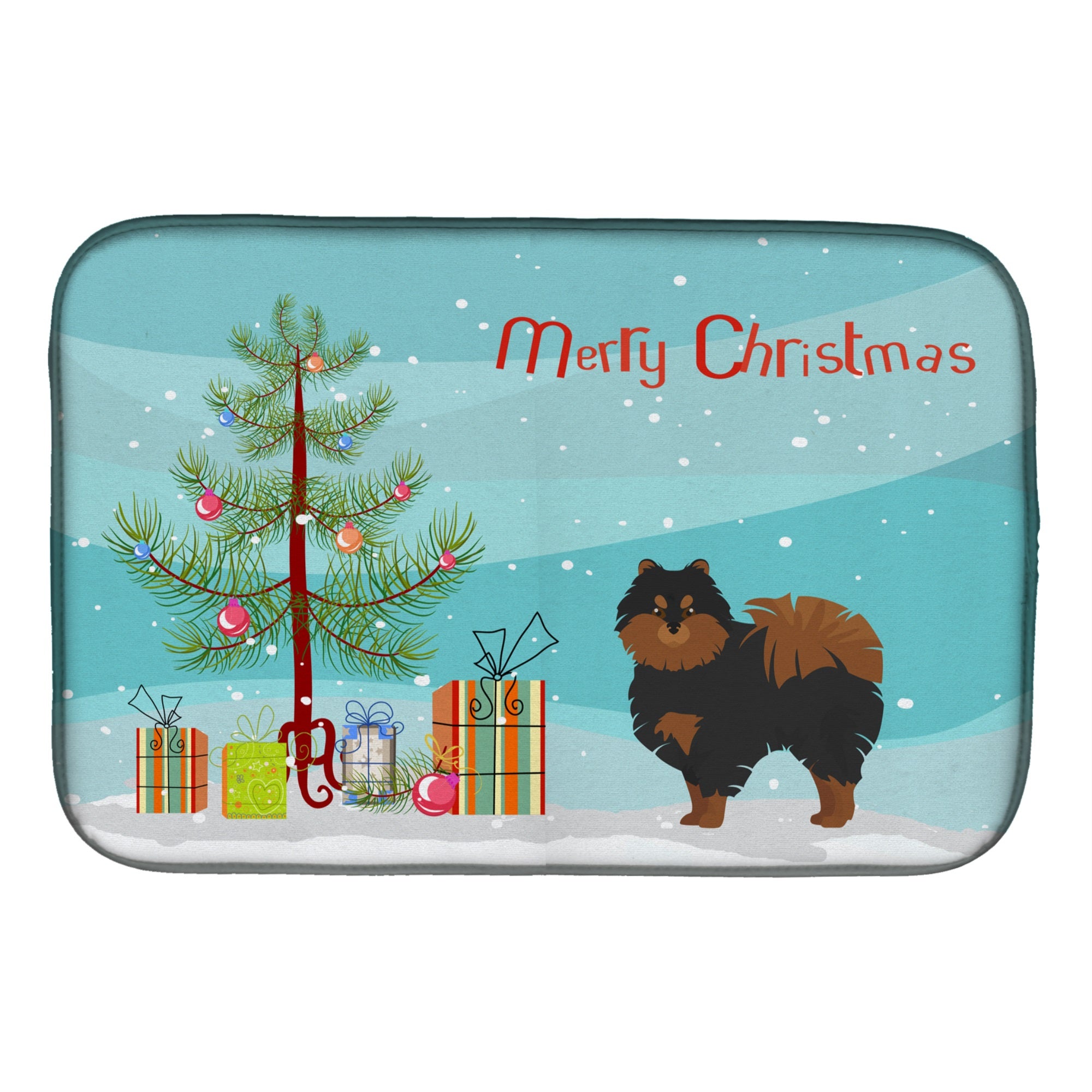Pomeranian Christmas Tree Dish Drying Mat