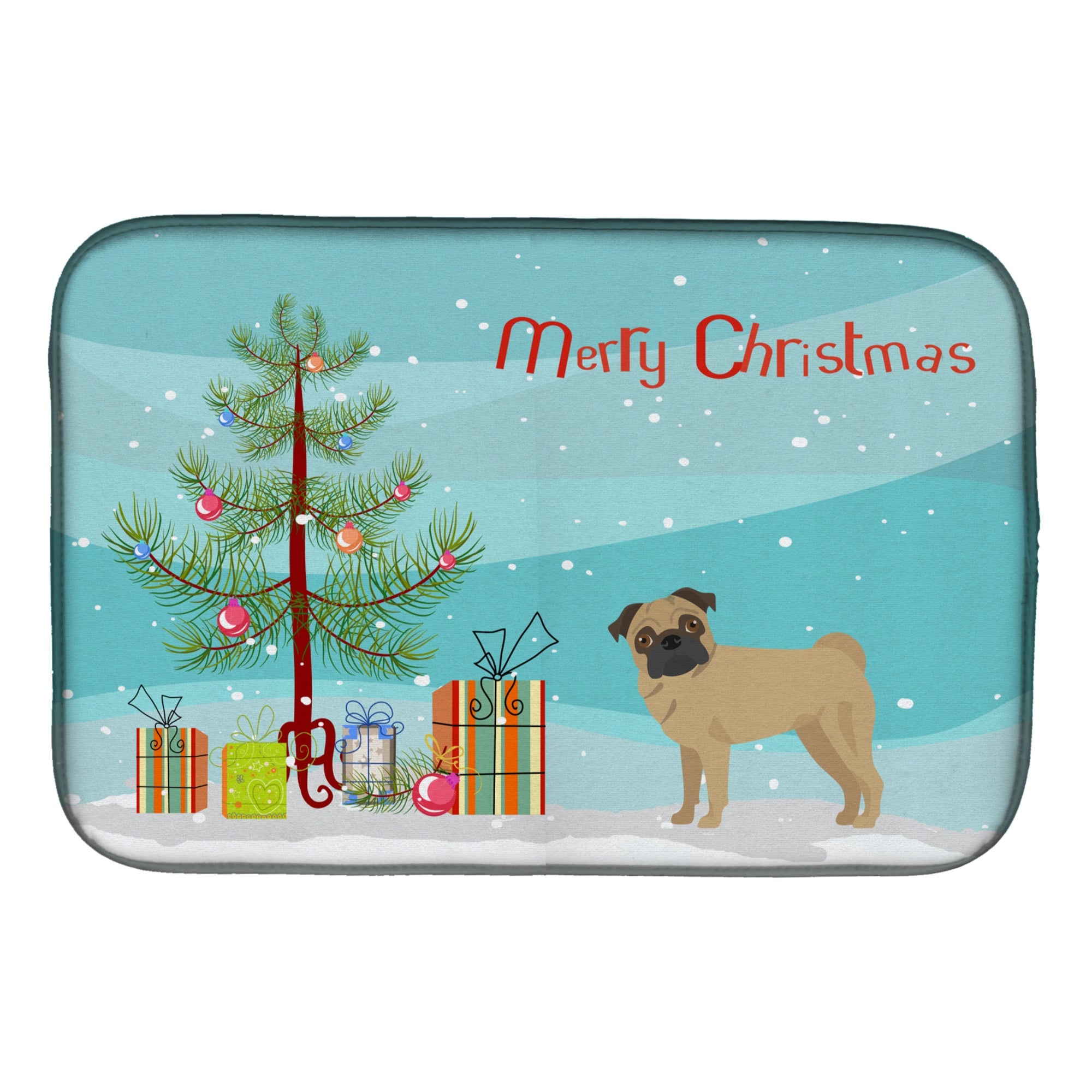 Pug Christmas Tree Dish Drying Mat