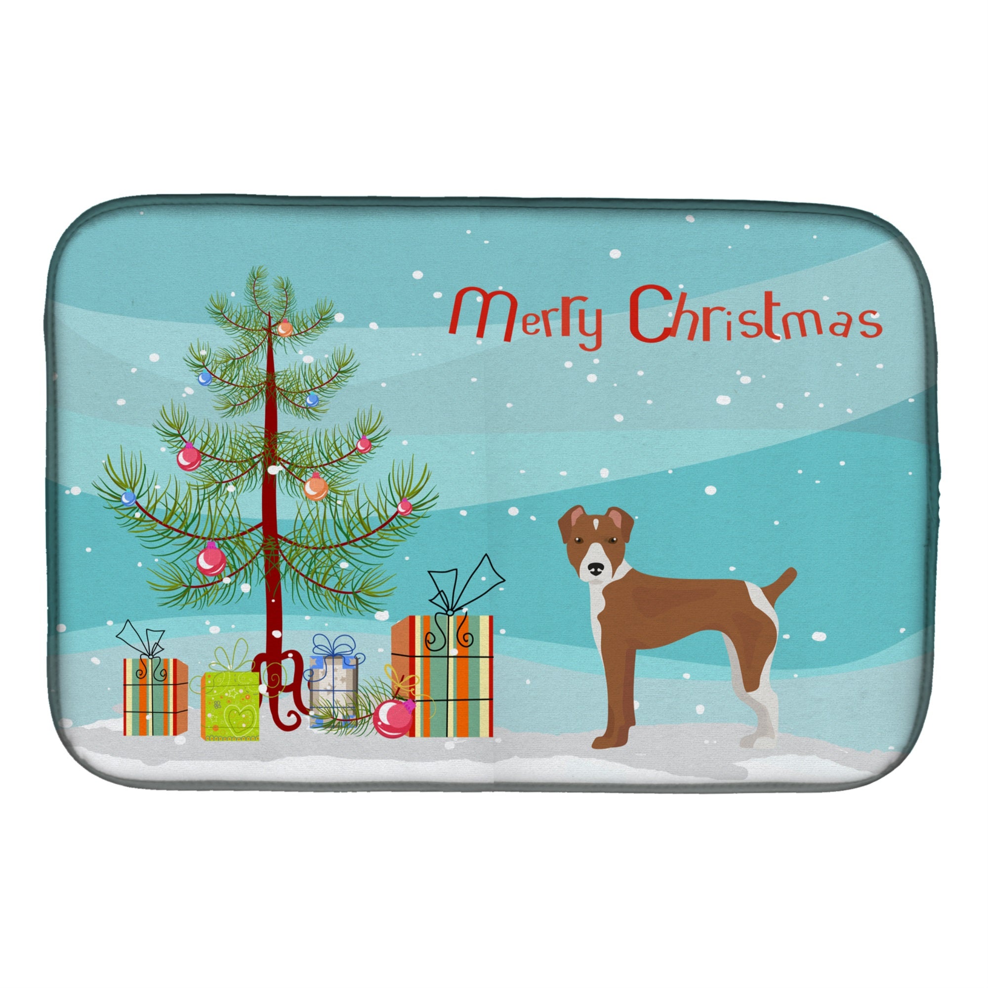 Rat Terrier Christmas Tree Dish Drying Mat