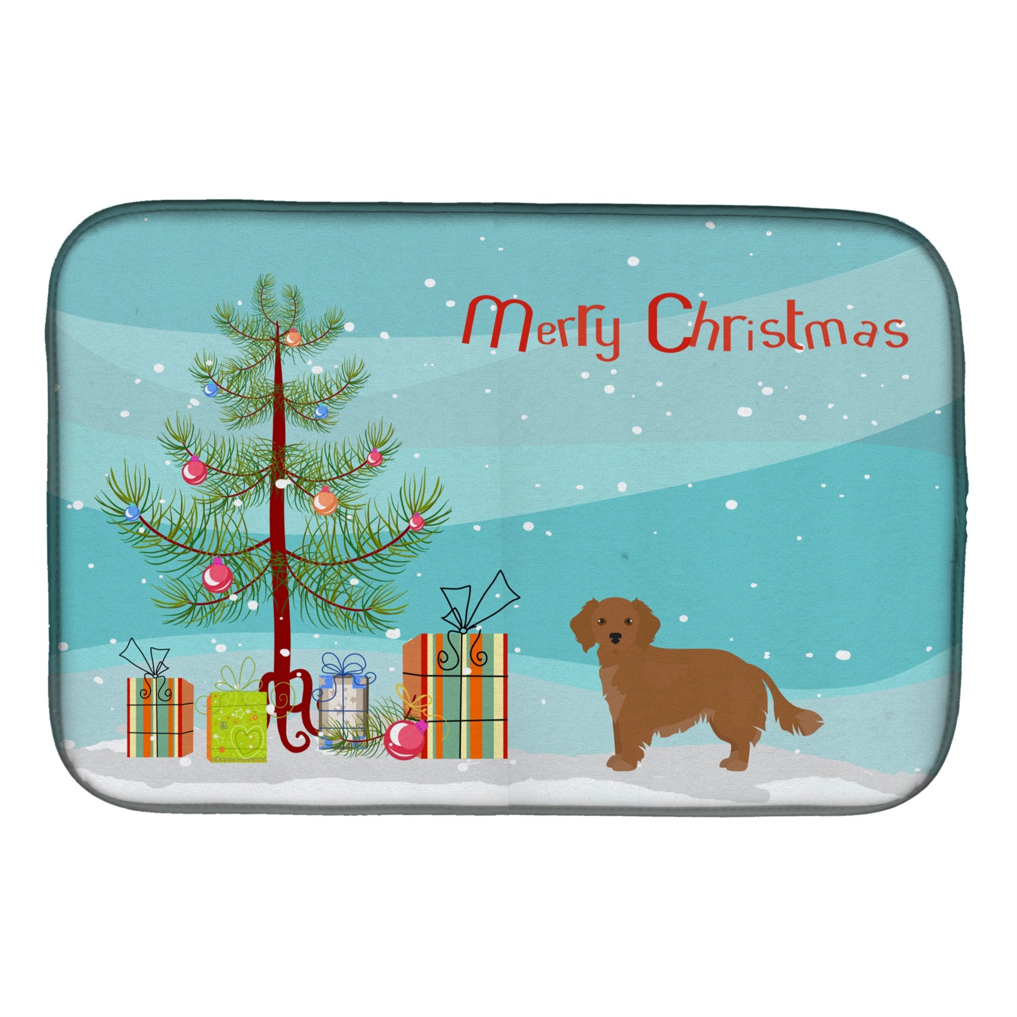 Small Greek Domestic Dog Kokoni Christmas Tree Dish Drying Mat