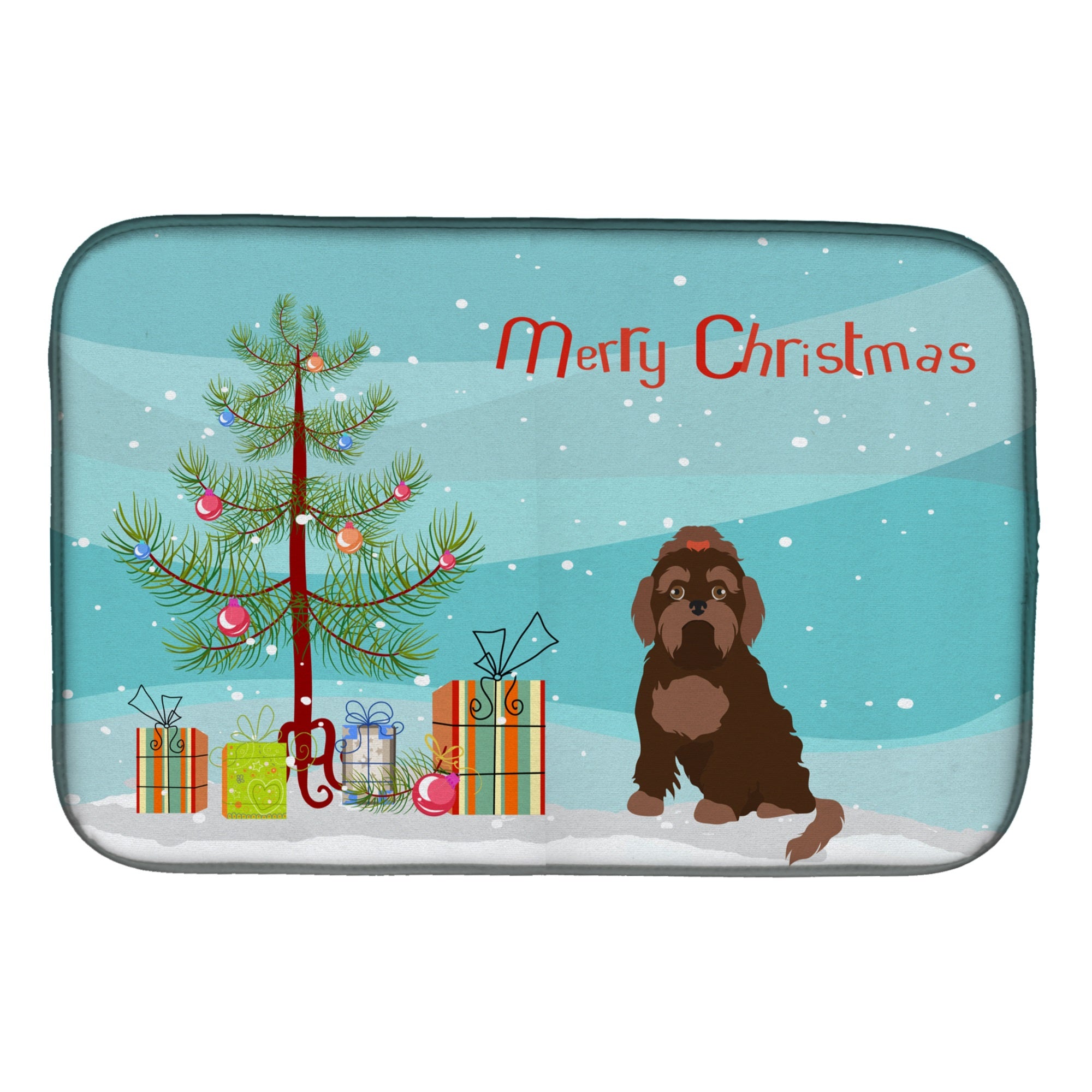 Brown Russian Tsvetnaya Bolonka Lap Dog  Christmas Tree Dish Drying Mat