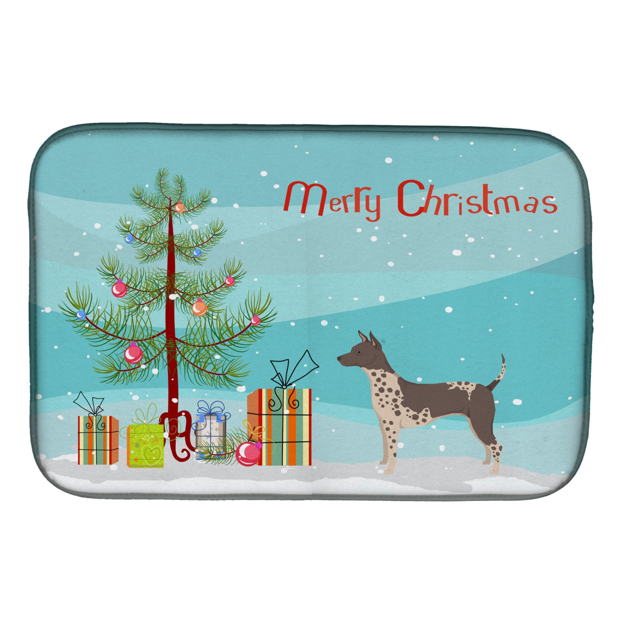 American Hairless Terrier Christmas Tree Dish Drying Mat
