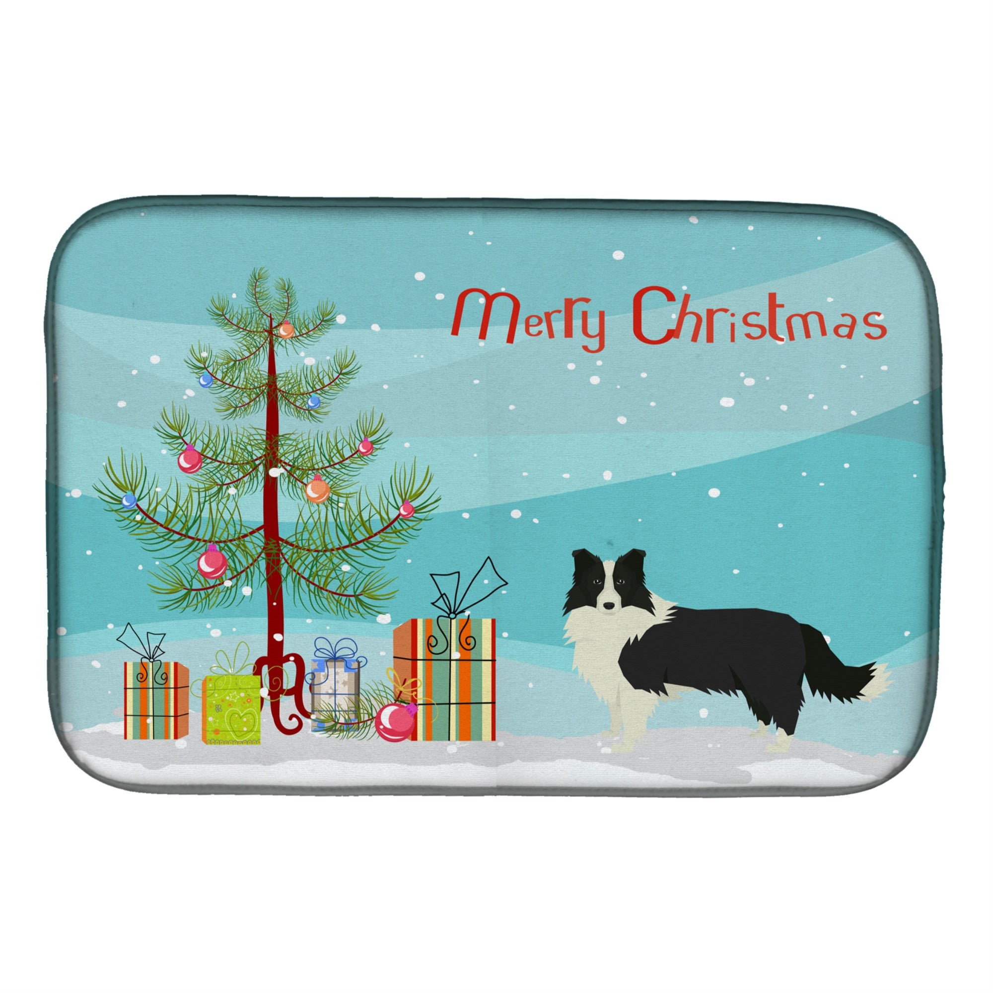Border Collie Christmas Tree Dish Drying Mat