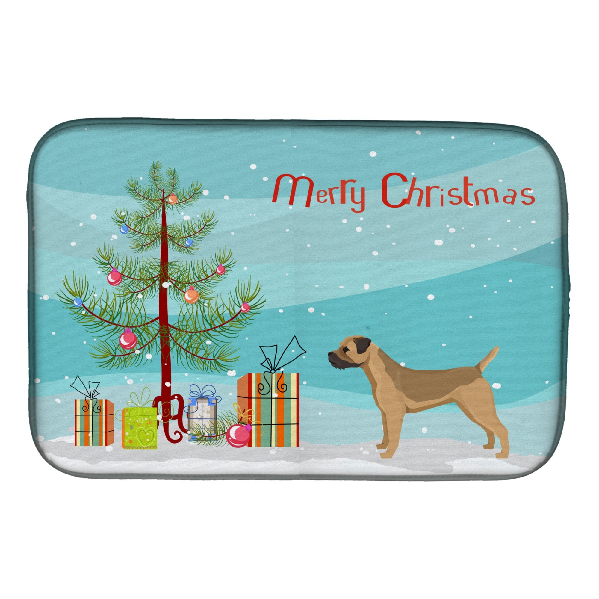 Border Terrier Christmas Tree Dish Drying Mat