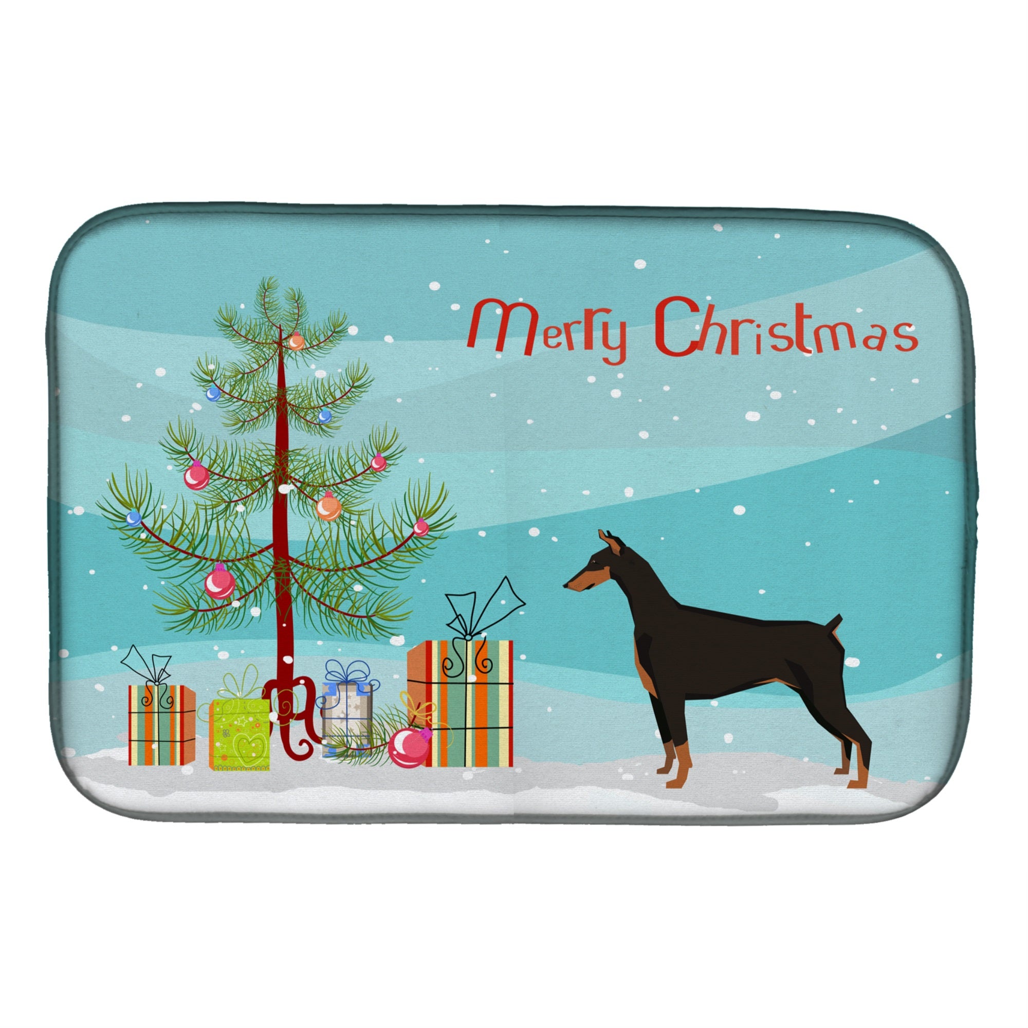 Doberman Pinscher Christmas Tree Dish Drying Mat