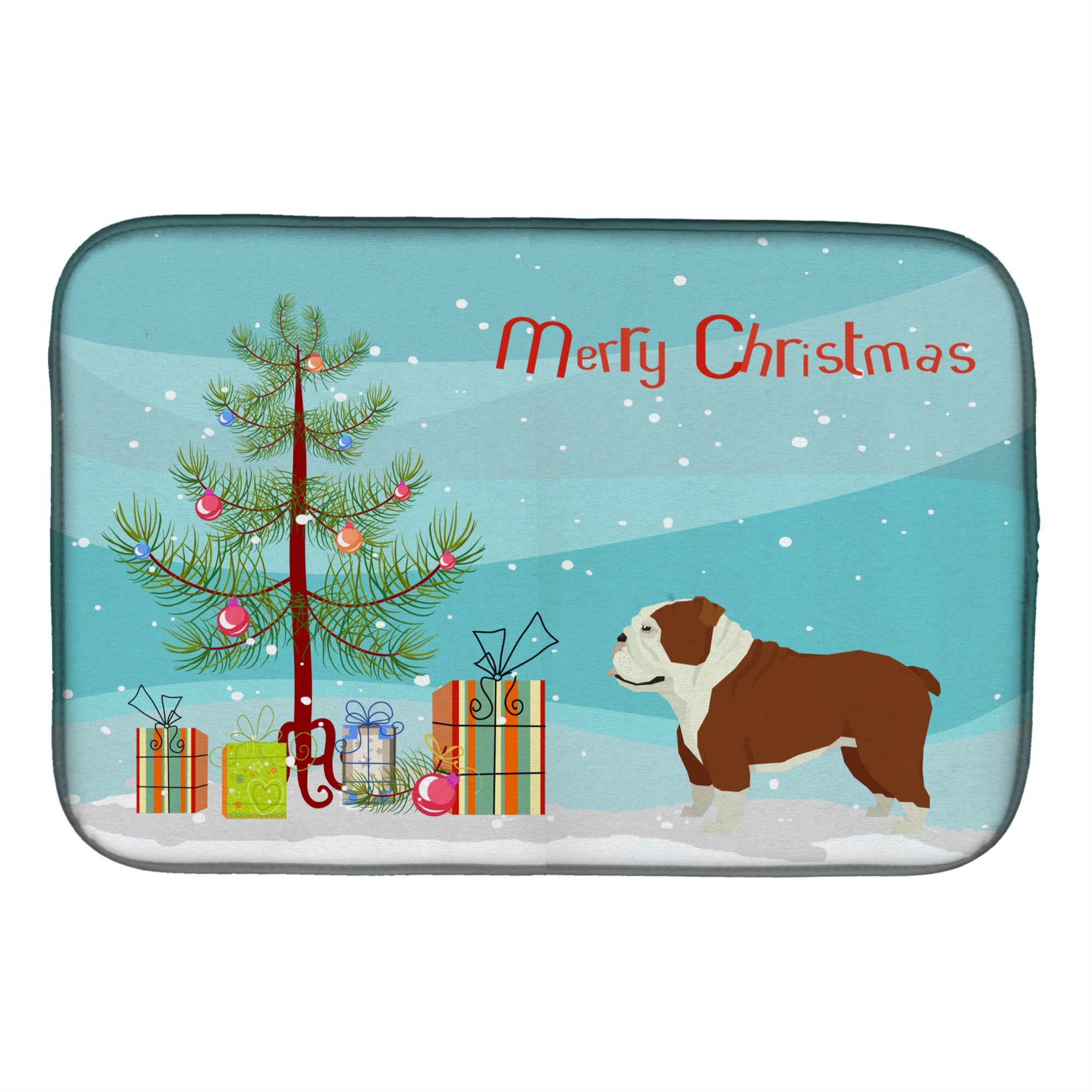 English Bulldog Christmas Tree Dish Drying Mat