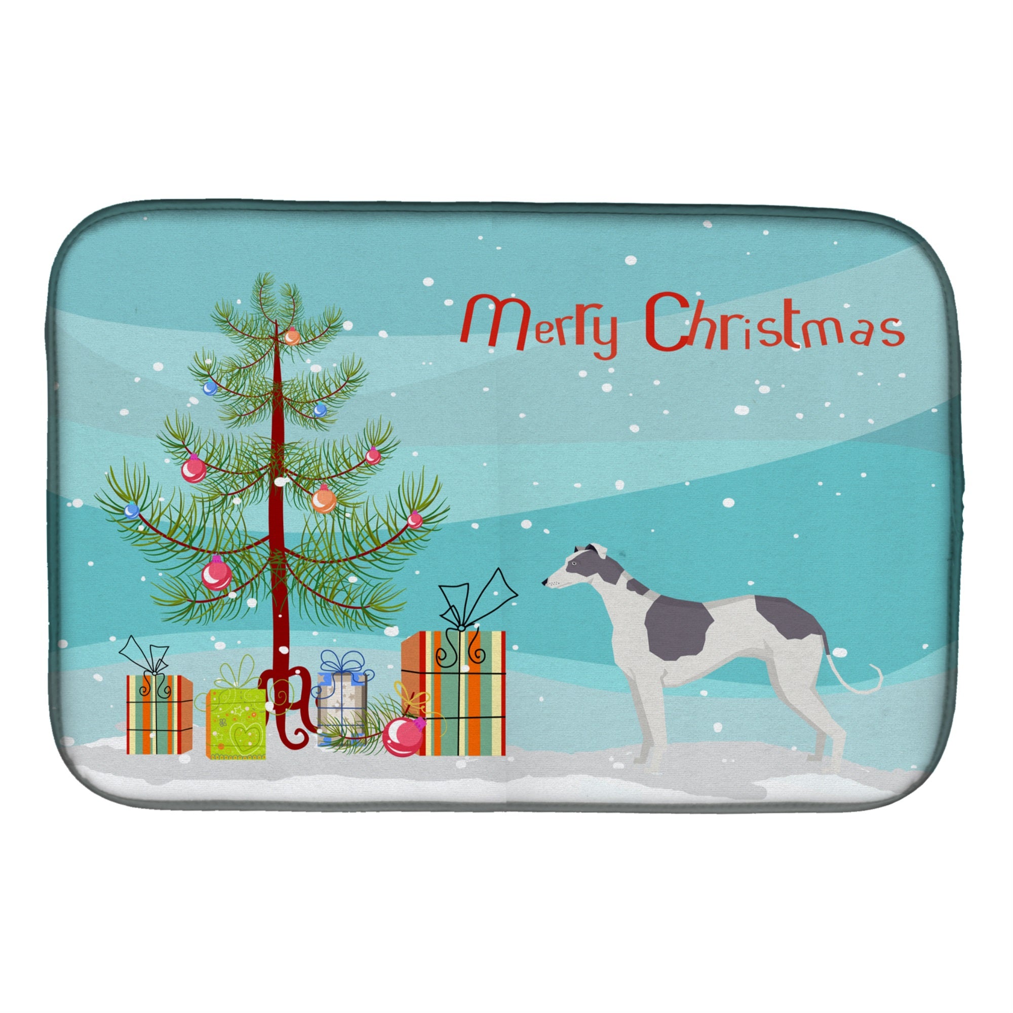 Greyhound Christmas Tree Dish Drying Mat