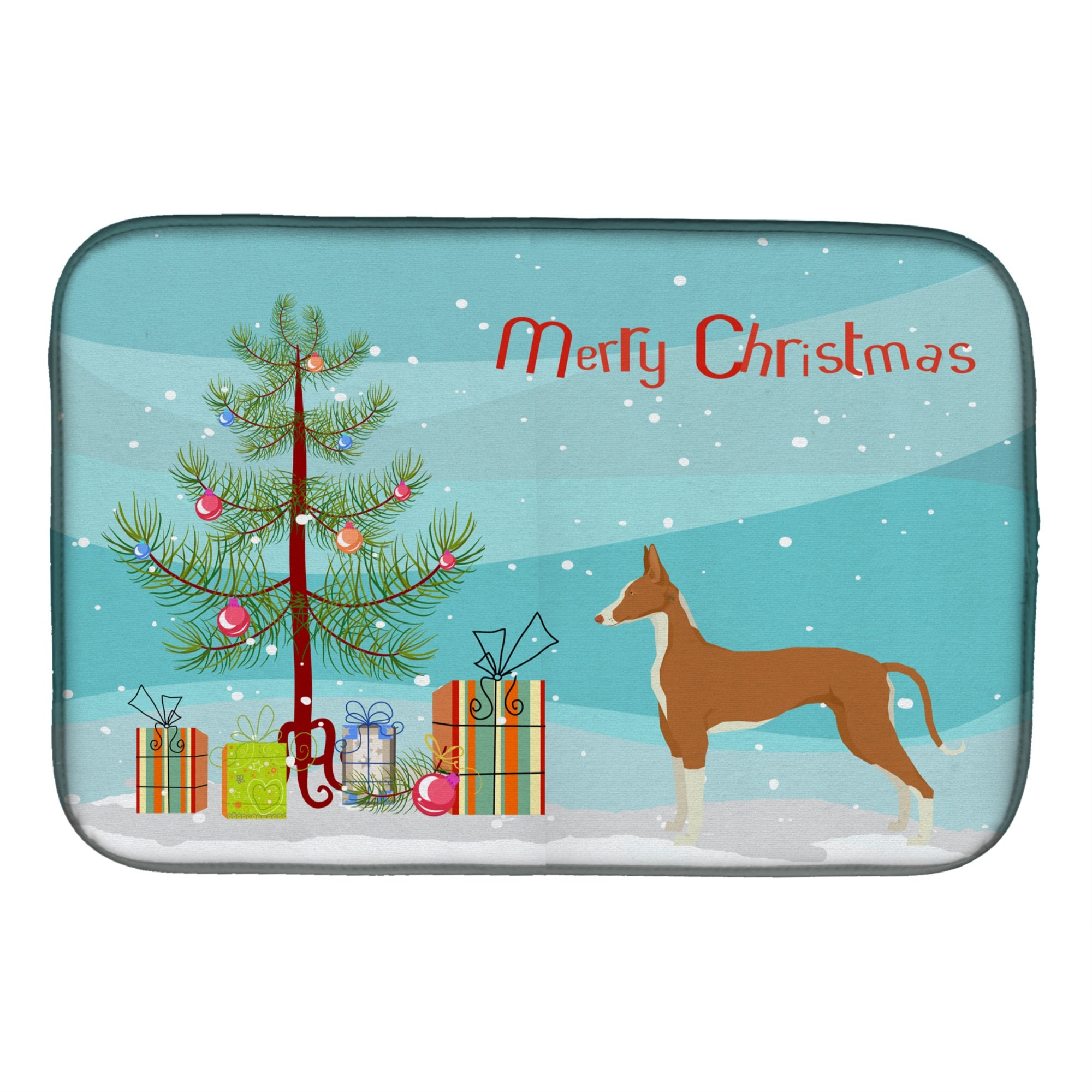 Ibizan Hound Christmas Tree Dish Drying Mat