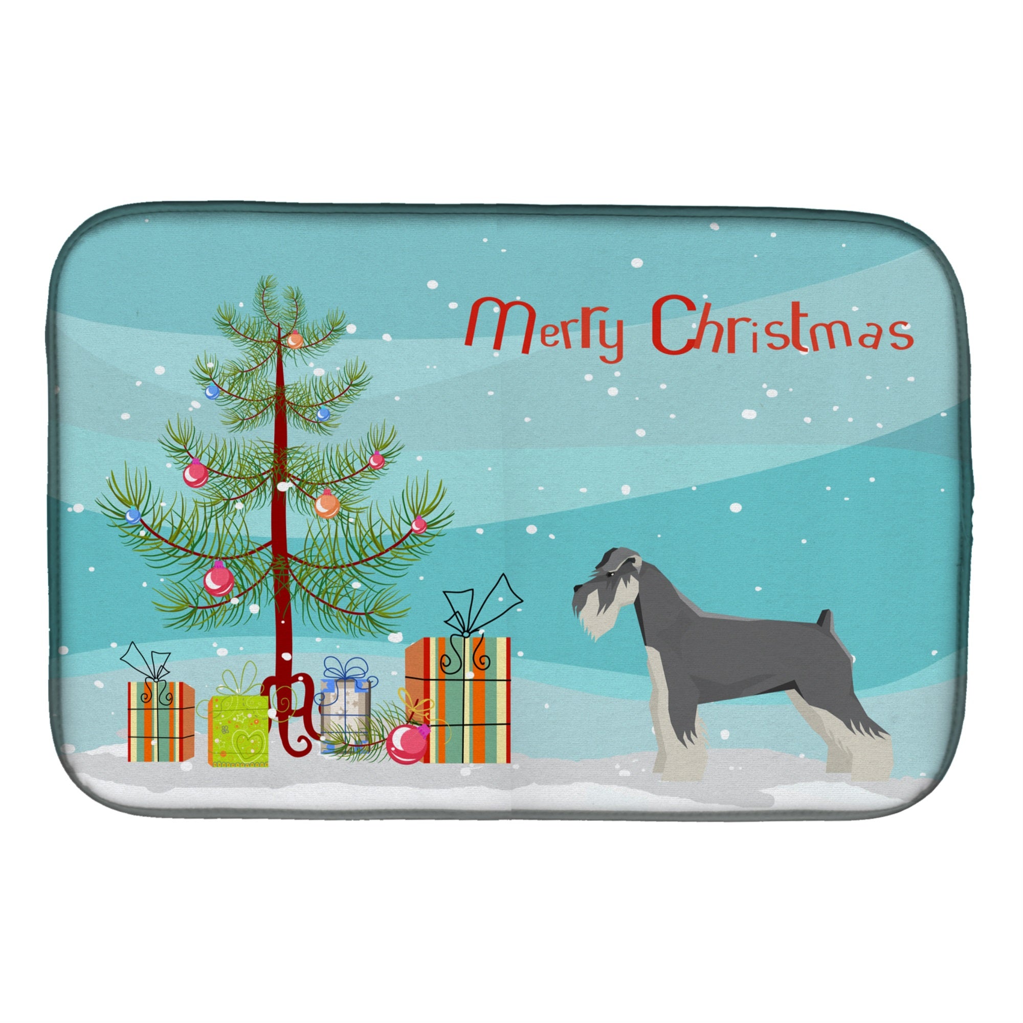 Schnauzer Christmas Tree Dish Drying Mat