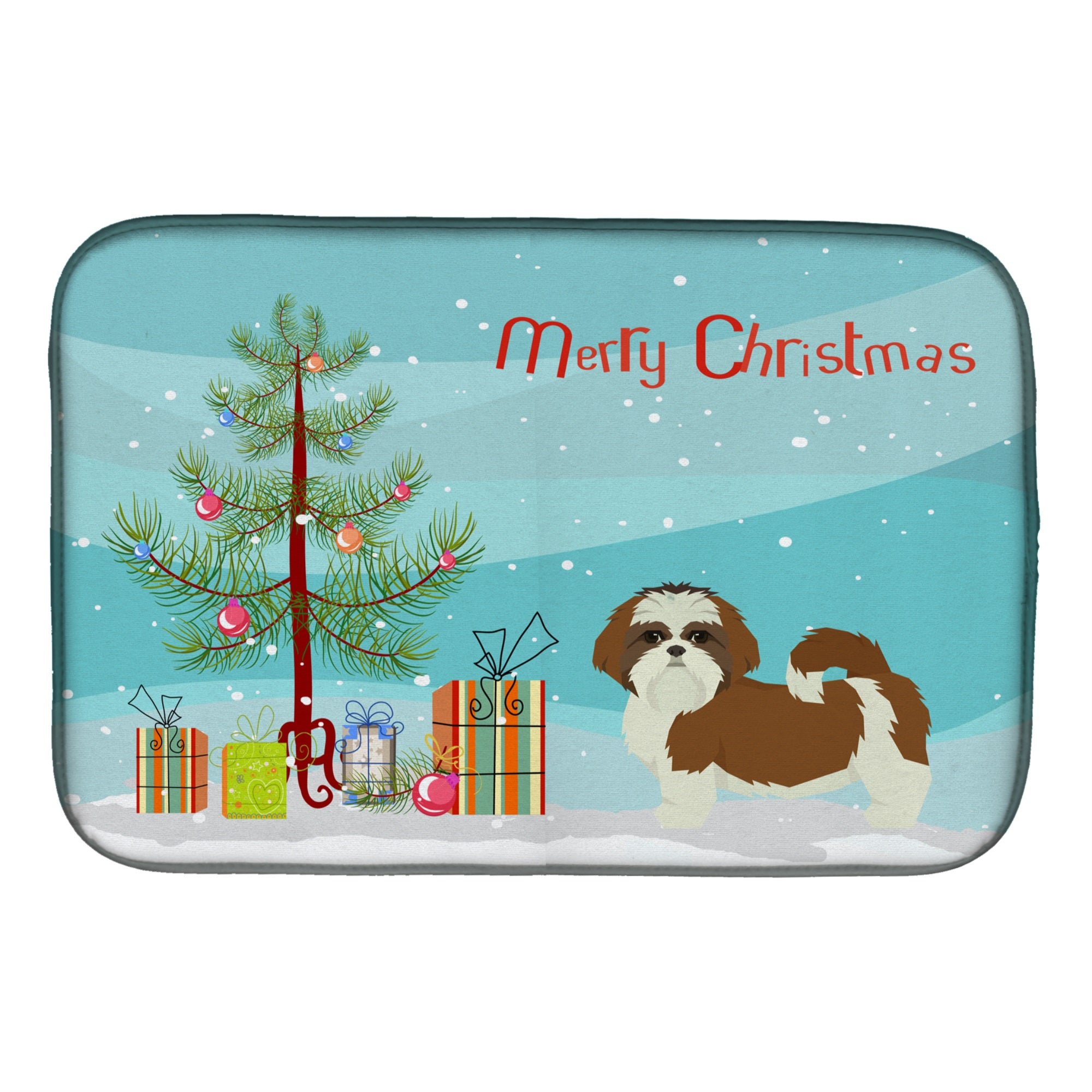 Shih Tzu Christmas Tree Dish Drying Mat