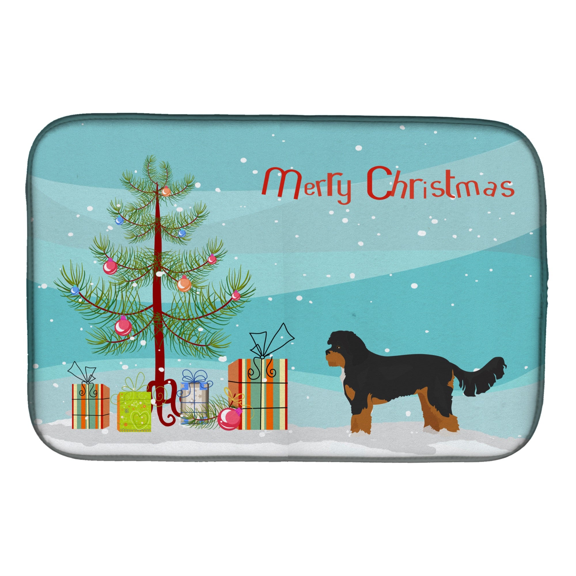 Black And Tan Cavapoo Christmas Tree Dish Drying Mat
