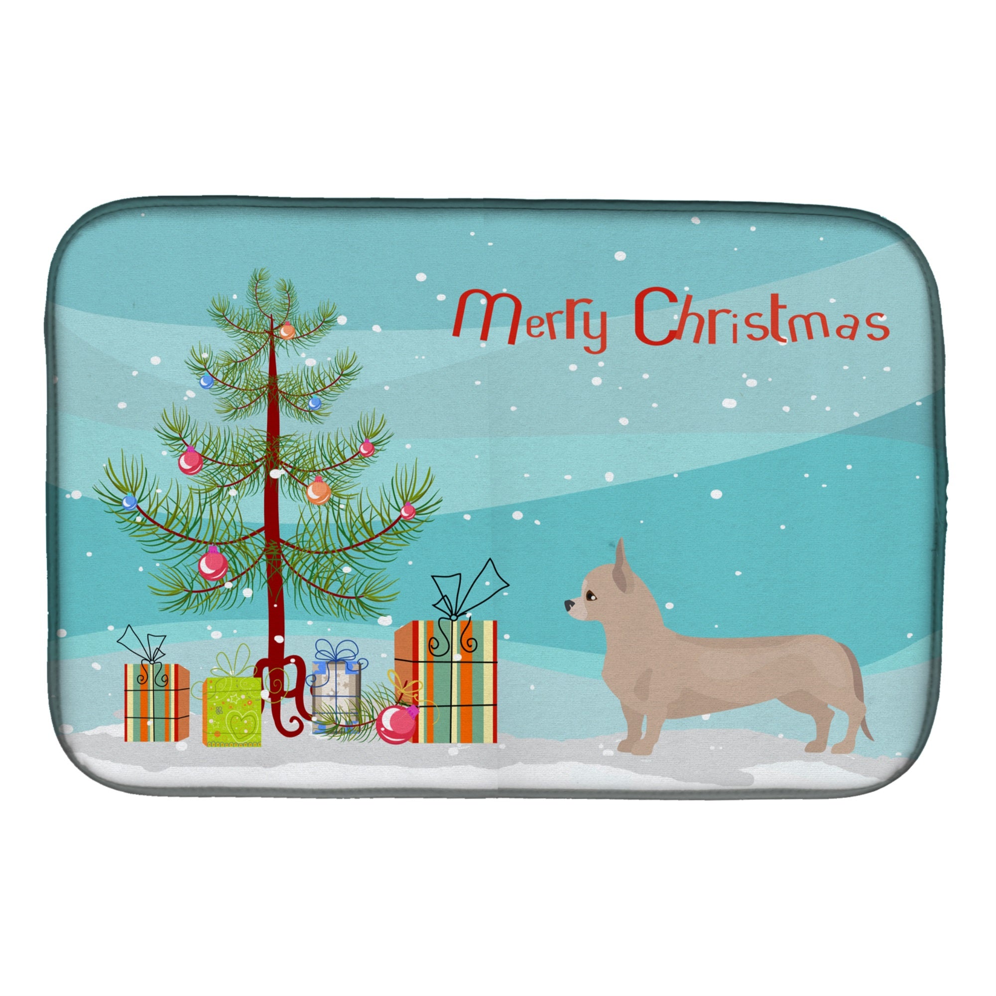 Tan Chiweenie Christmas Tree Dish Drying Mat