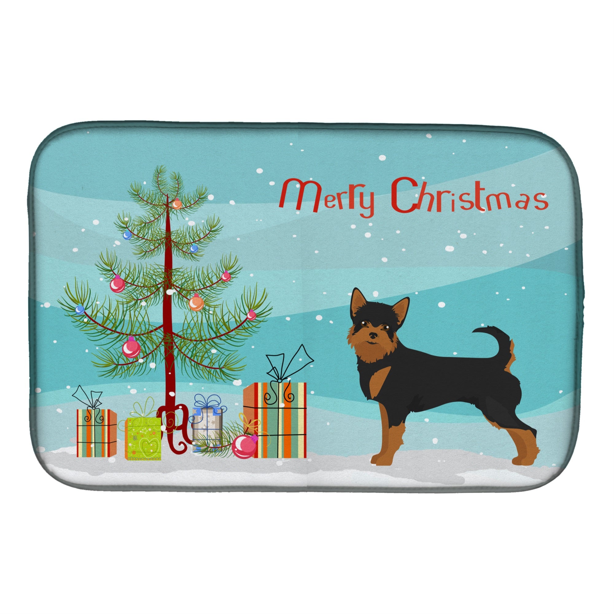 Black And Tan Chorkie Christmas Tree Dish Drying Mat