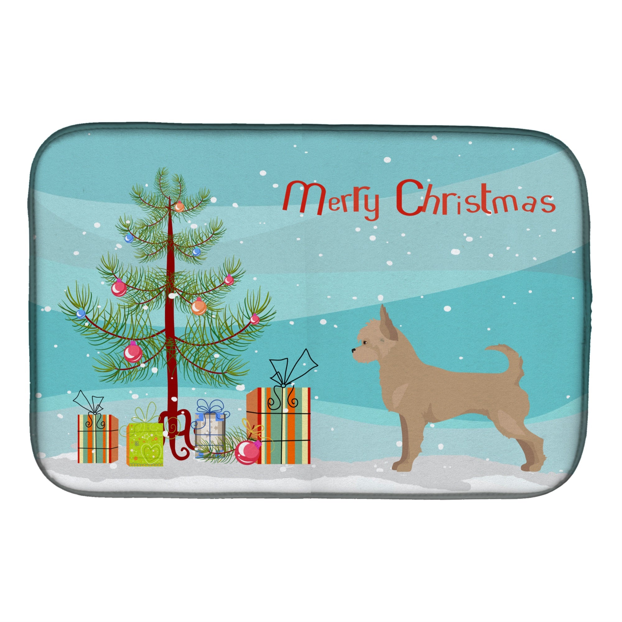 Tan Chorkie Christmas Tree Dish Drying Mat