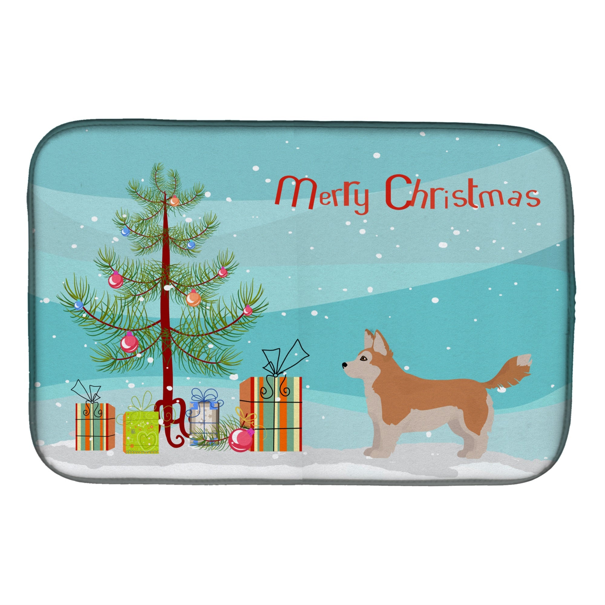 Corgi Husky Mix Christmas Tree Dish Drying Mat